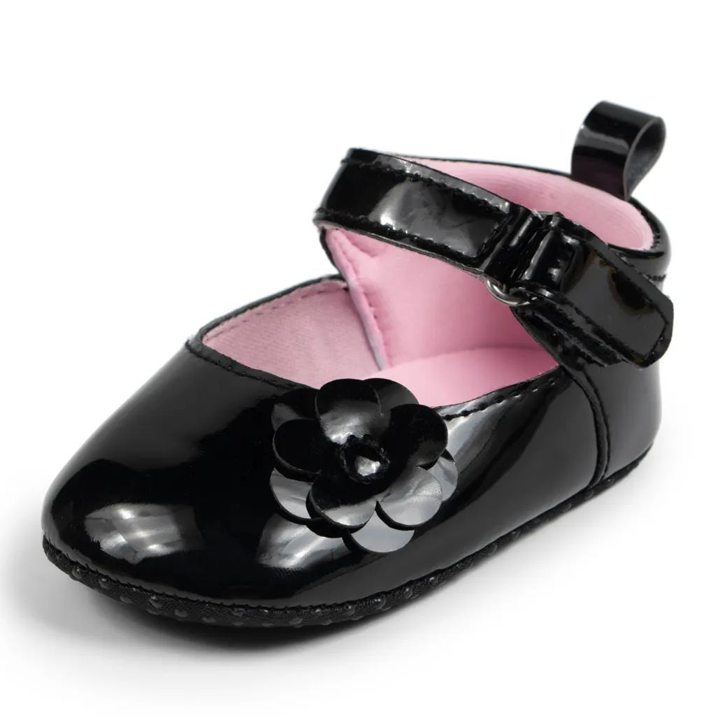Black & Pink Camellia Infant Girl Dress Shoes Wholesale-JZ Baby