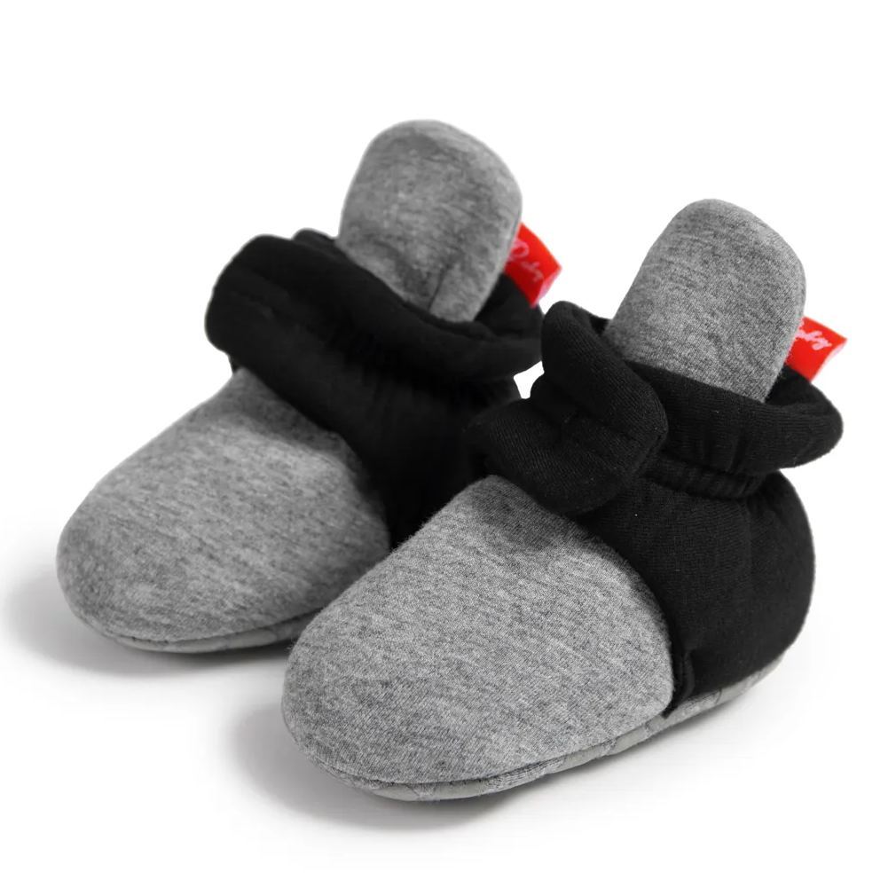 Grey & Black Hook & Loop Baby Booties Wholesale-JZ Baby