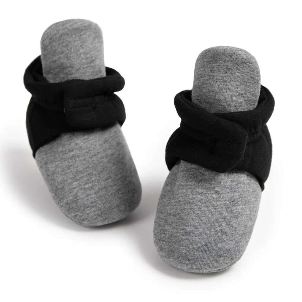Grey & Black Hook & Loop Baby Booties Wholesale-JZ Baby