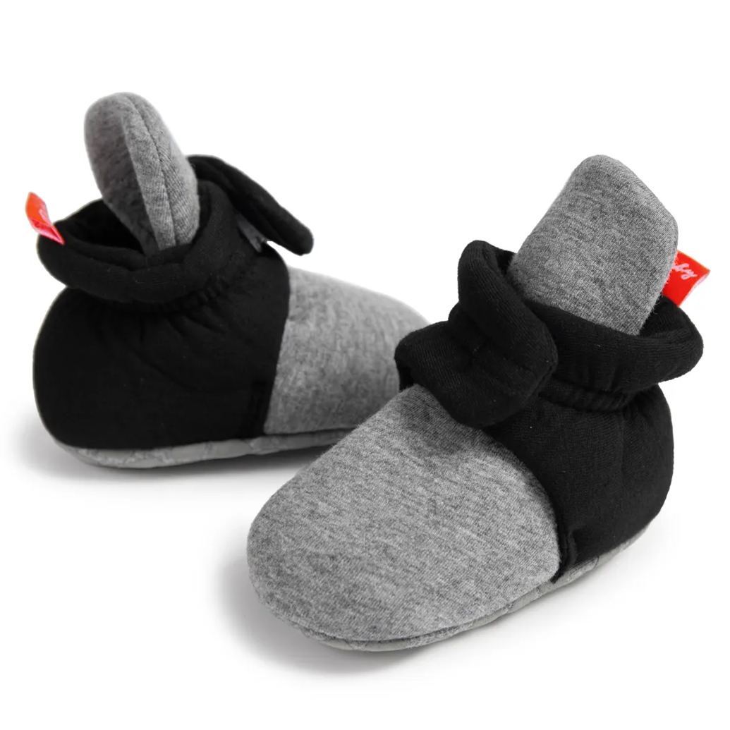 Grey & Black Hook & Loop Baby Booties Wholesale-JZ Baby