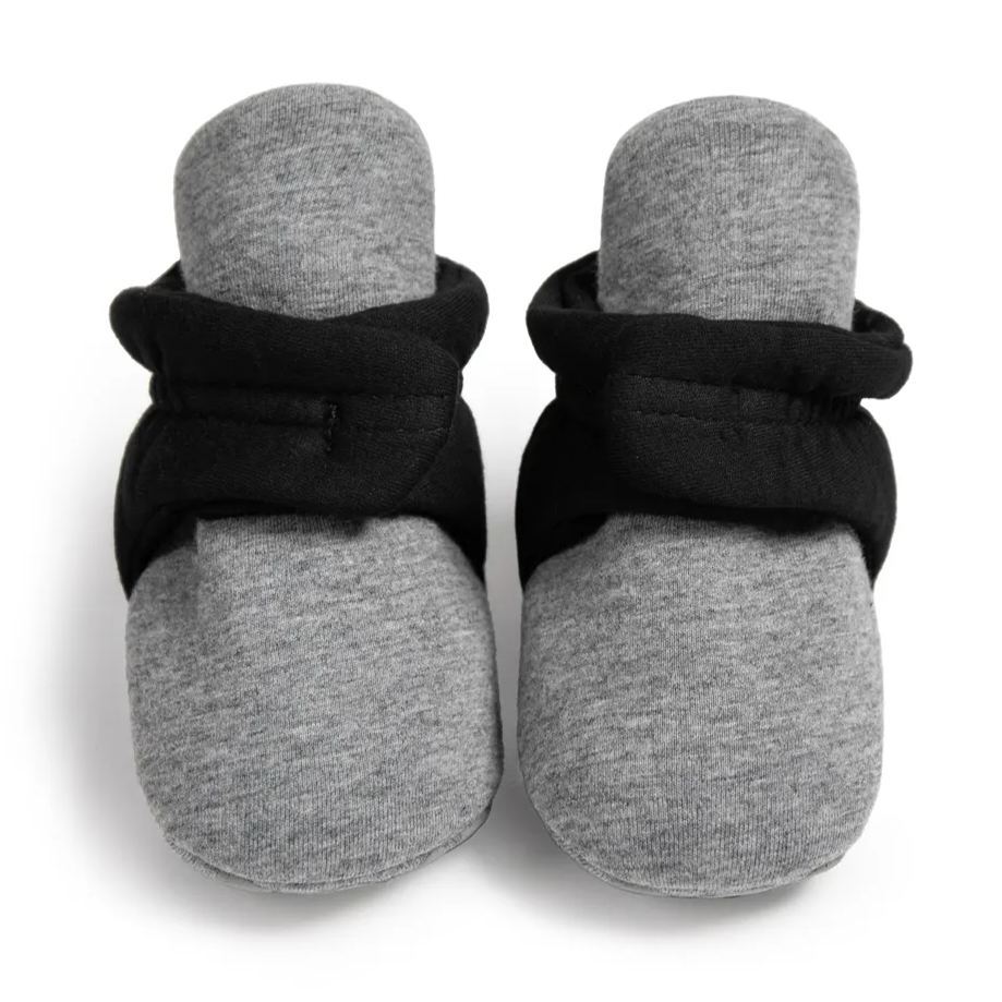 Grey & Black Hook & Loop Baby Booties Wholesale-JZ Baby