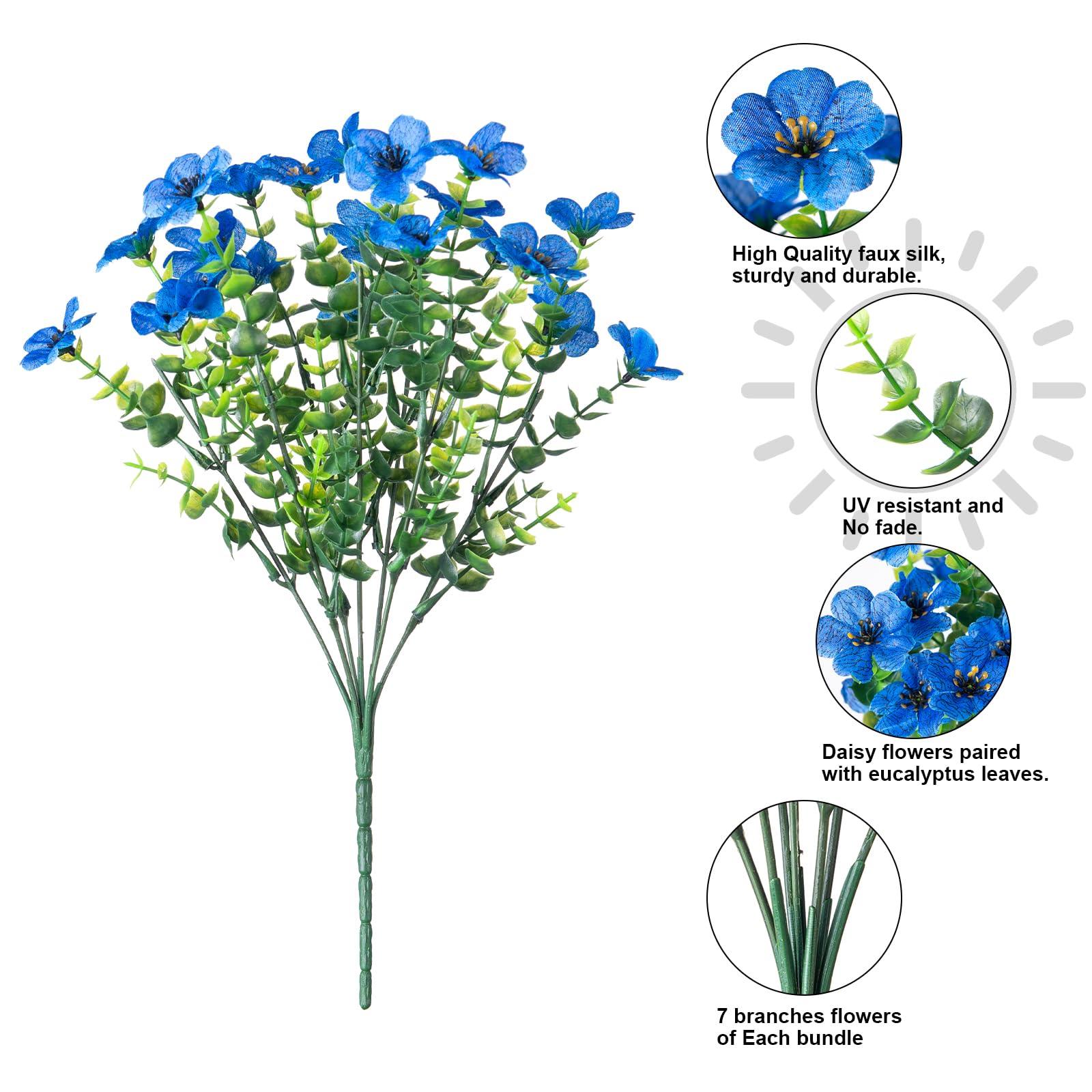 14" Silk Daisy with Eucalyptus 12 Bundles- Blue