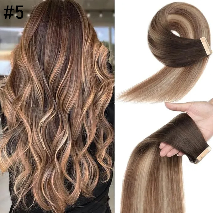 💁‍♀️Seamless Injected Hand-Tied Invisible Tape In Hair Extension -- 100% VIRGIN HUMAN HAIR / 10 PIECES