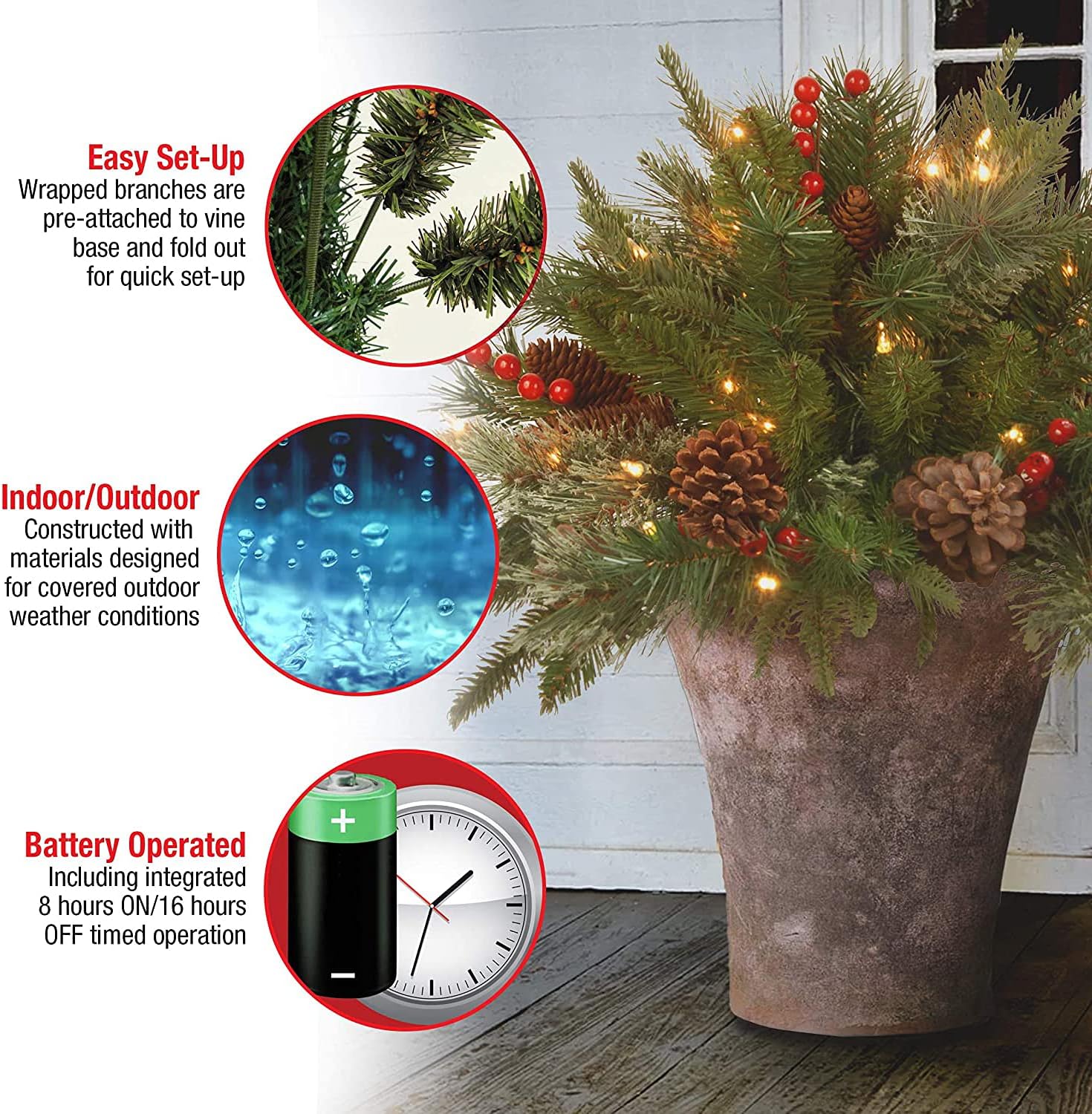 🎄🔥Pre-lit Artificial Christmas Tree Urn Filler💐
