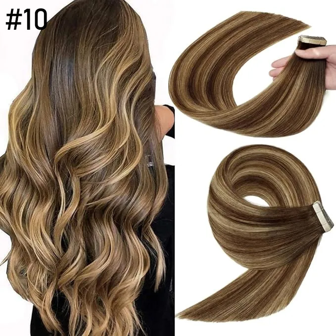 💁‍♀️Seamless Injected Hand-Tied Invisible Tape In Hair Extension -- 100% VIRGIN HUMAN HAIR / 10 PIECES