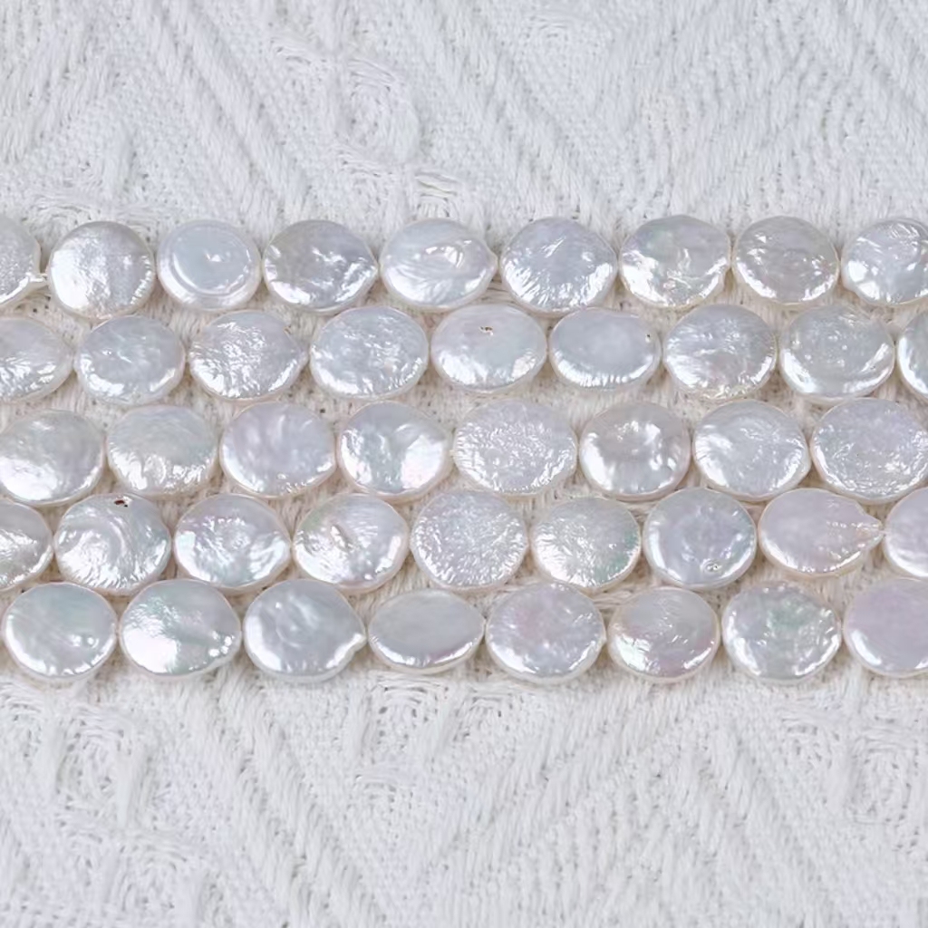 Round Flat Coin Natural Freshwater Pearls Strand