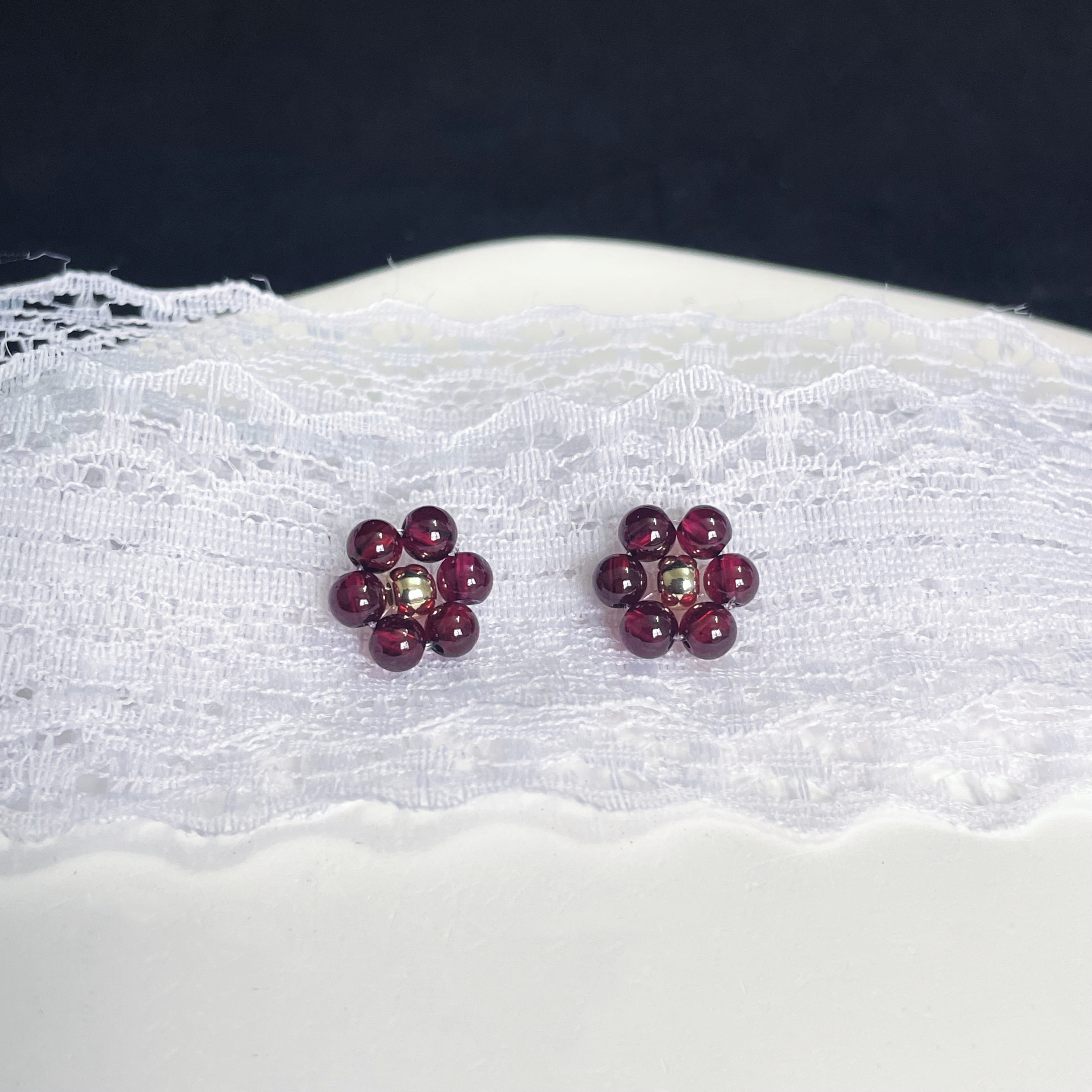 Garnet Blossoms Simple Ear Studs