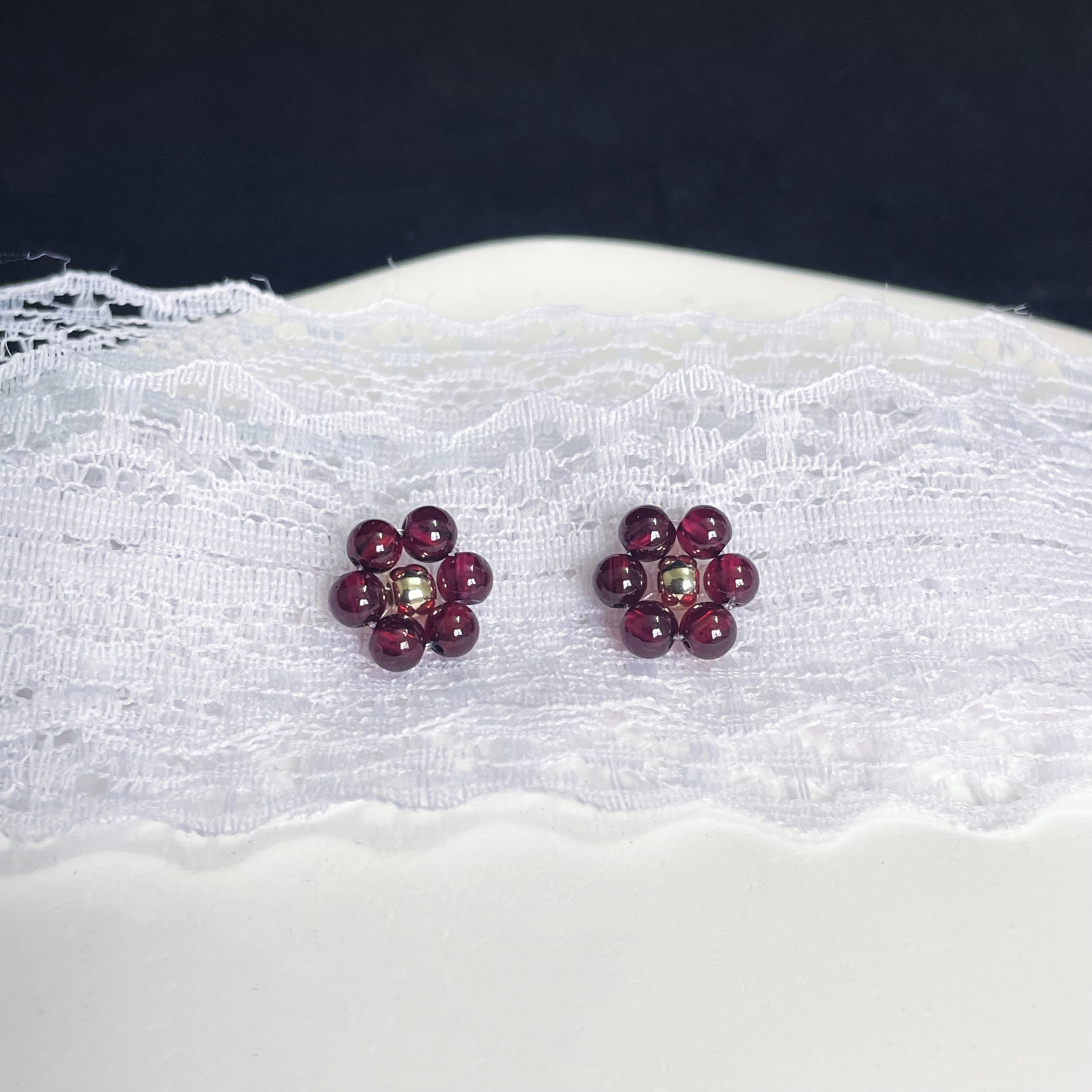 Garnet Blossoms Simple Ear Studs