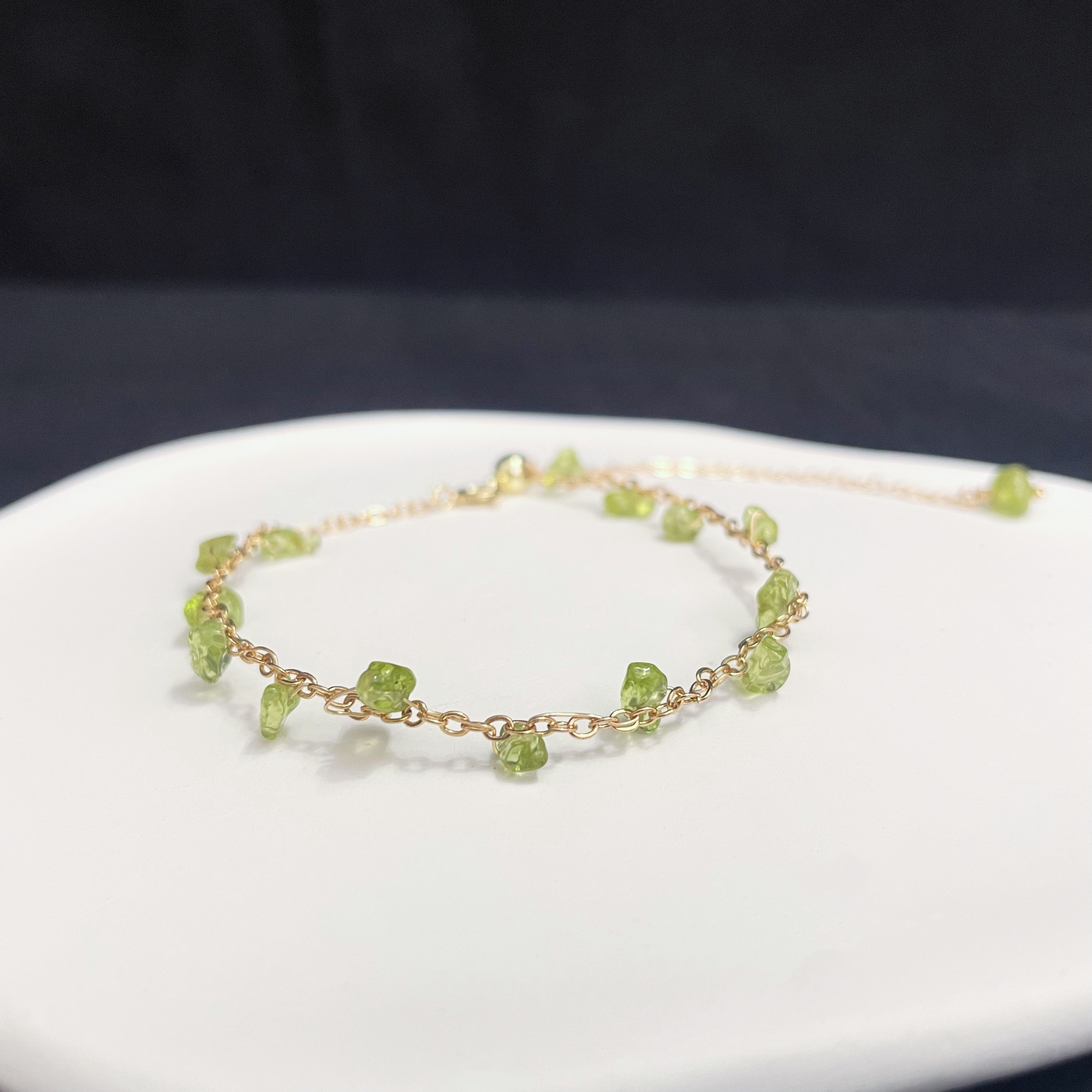 Mini Raw Peridots Woven Olive Branch Bracelet