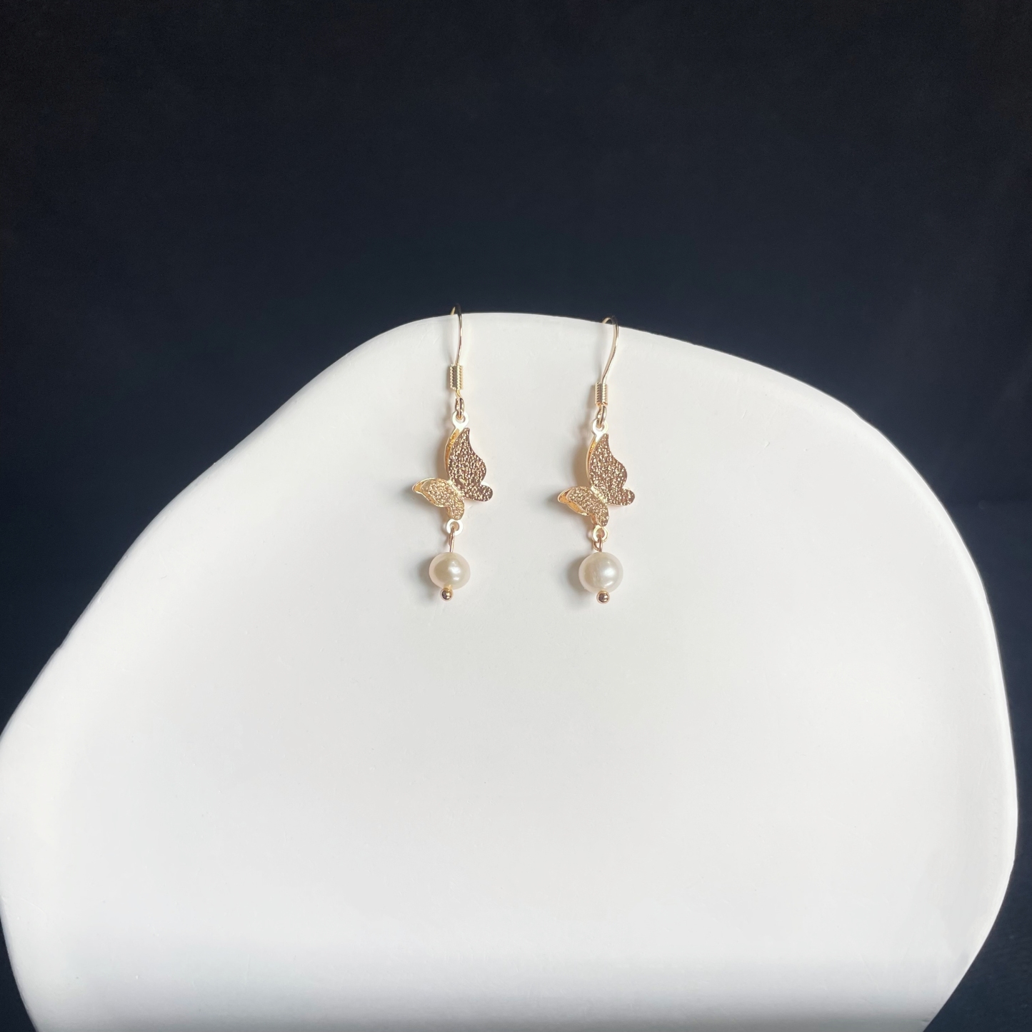 Gold Butterfly and Freshwater Pearl Earrings