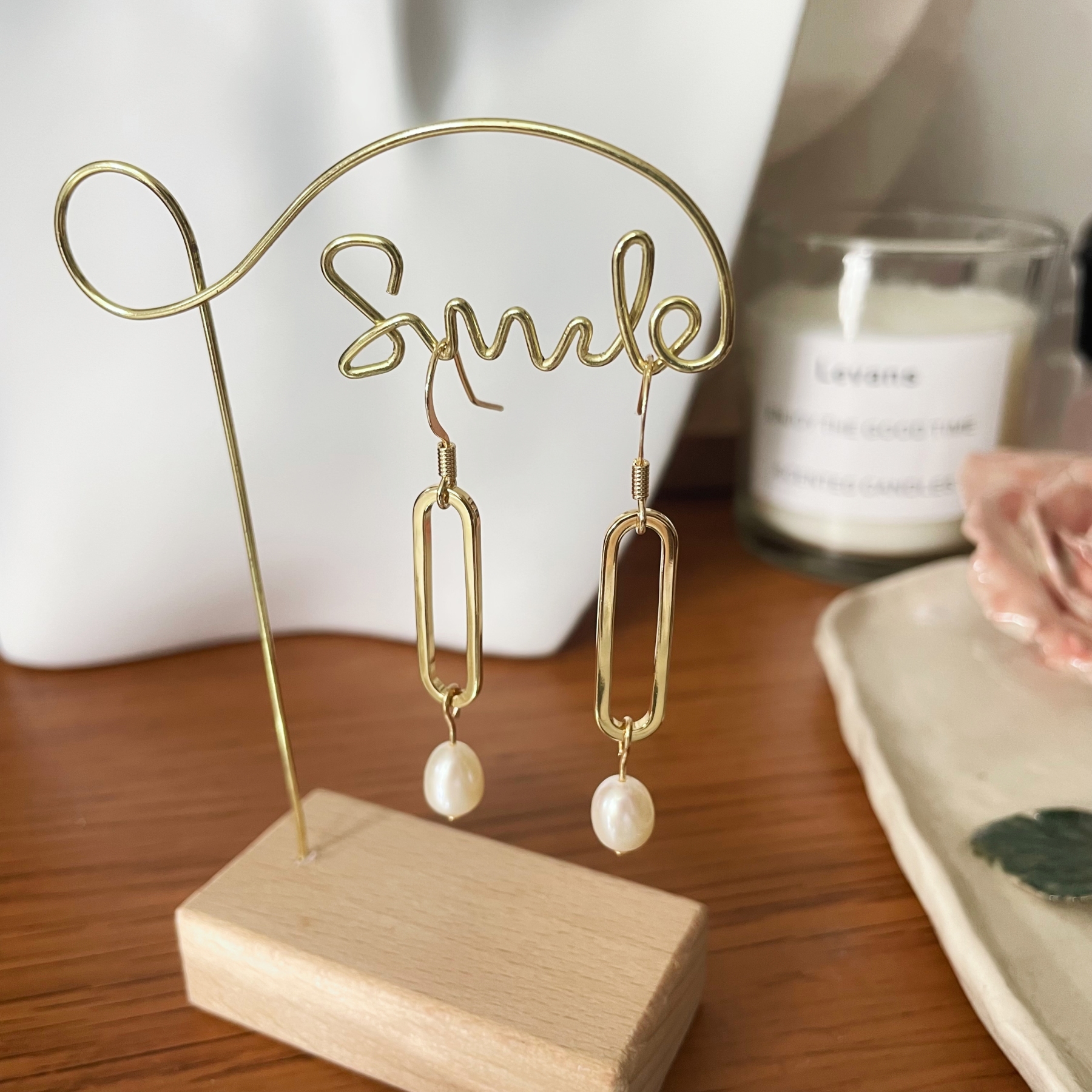 Simple Pearls Earrings Rectangular Frame Earrings