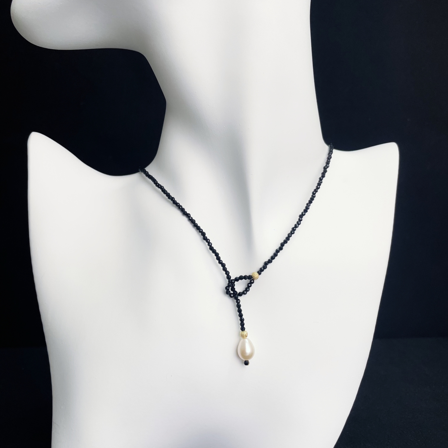 Elegant Black Spinel and Pearl Necklace with Adjustable Length
