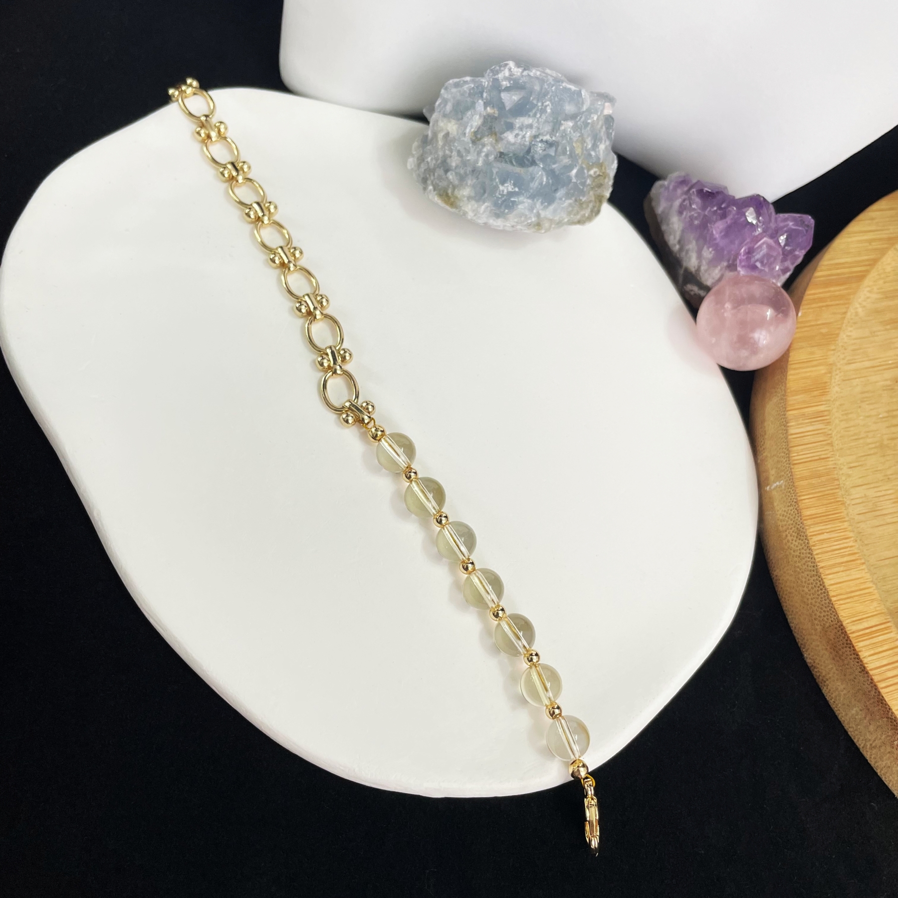Asymmetric Citrine and Golden Chain Bracelet