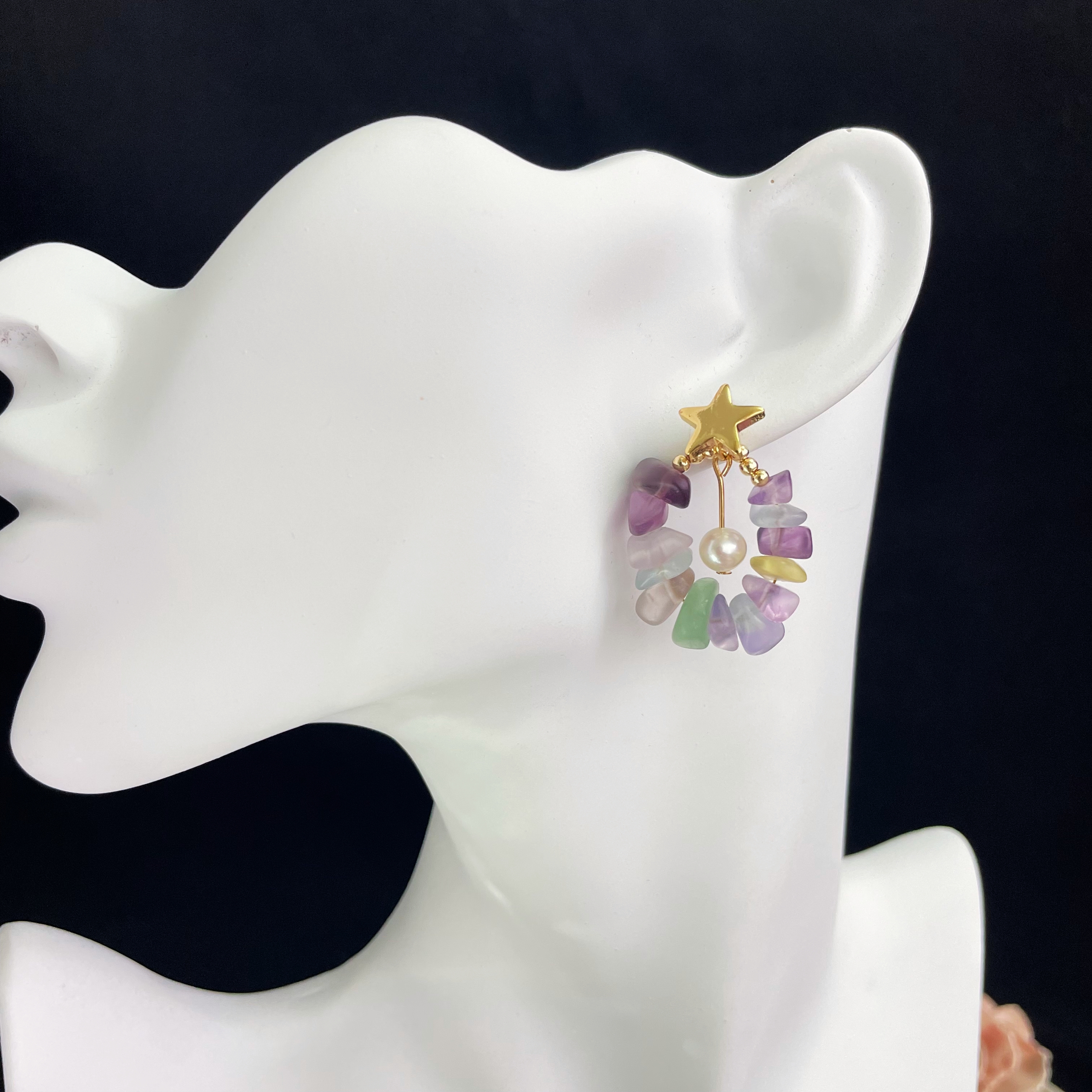 Fluorite with Pearl and Star Earrings 