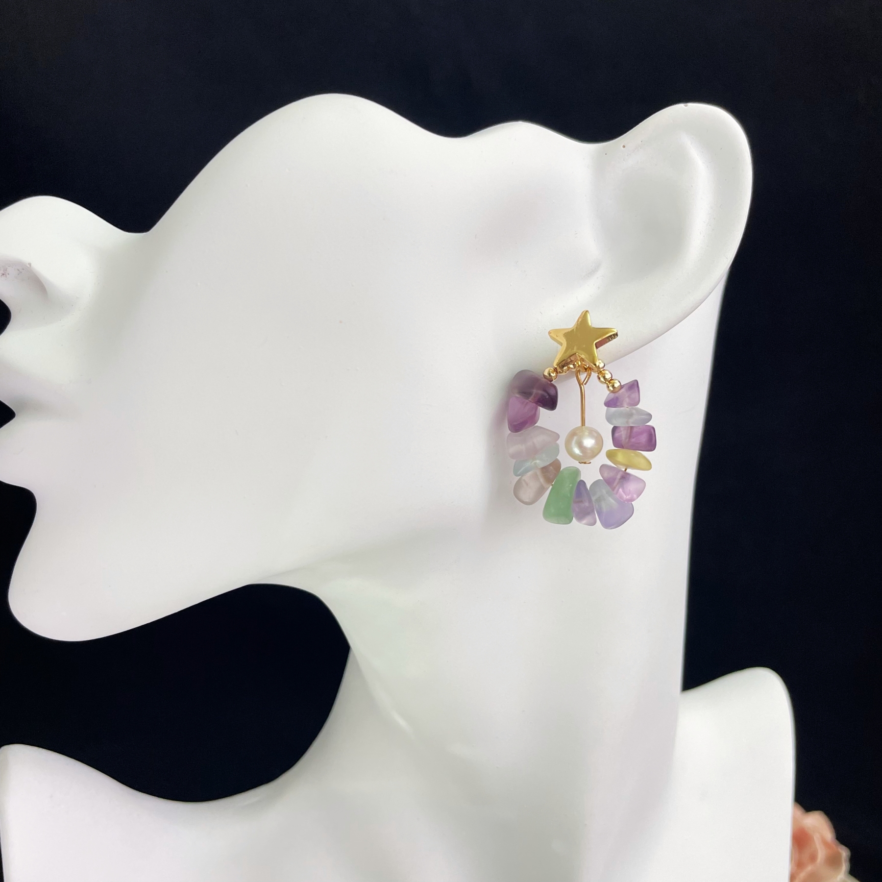 Fluorite with Pearl and Star Earrings 