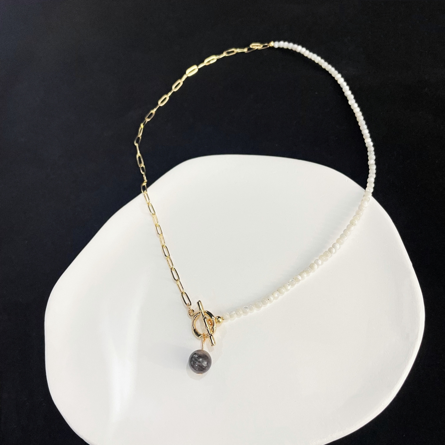 Asymmetrical Silver Obsidian Necklace with OT Buckle