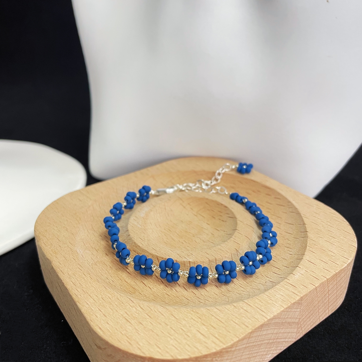 Royal Blue Velvet Bead Flowers Bracelet