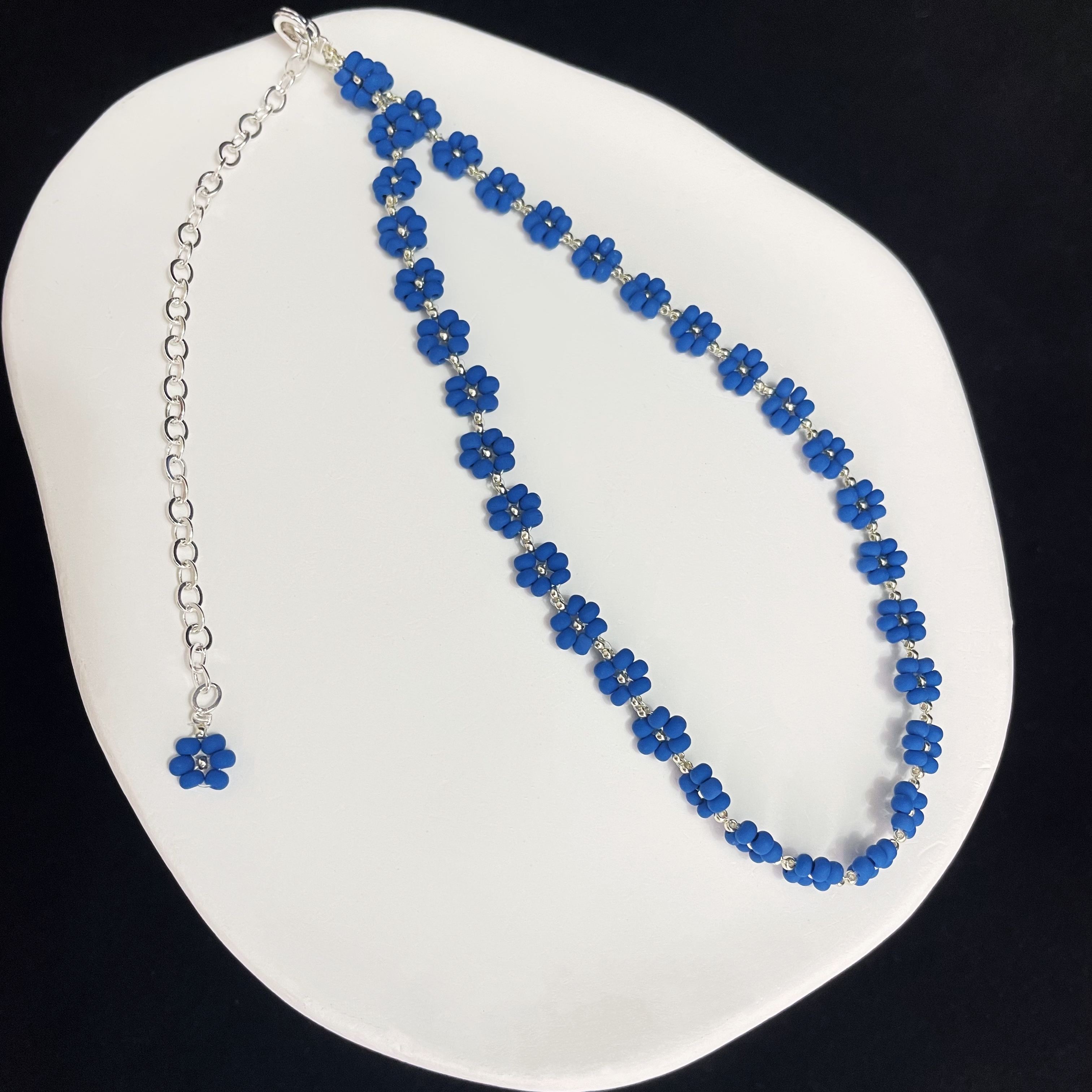 Royal Blue Velvet Bead Flowers Choker