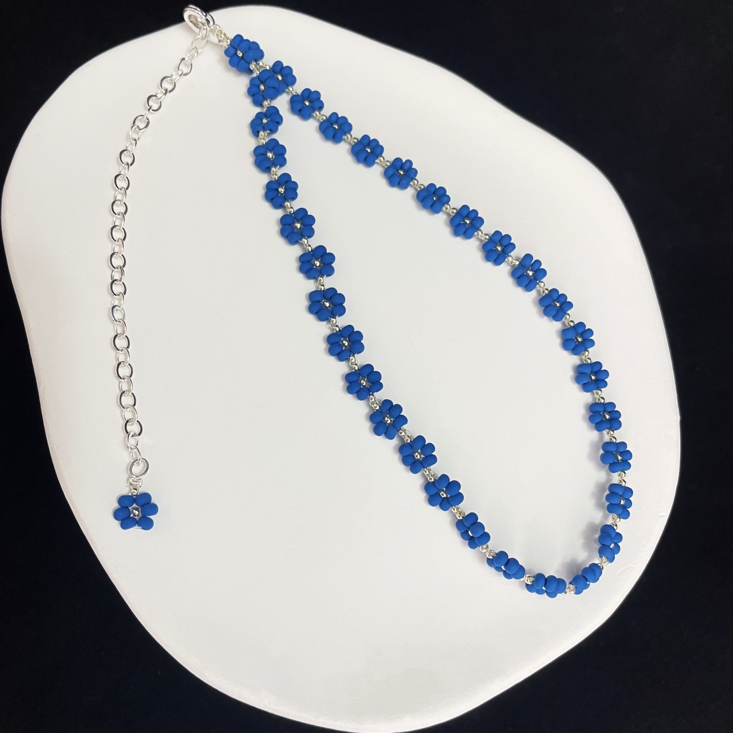 Royal Blue Velvet Bead Flowers Choker