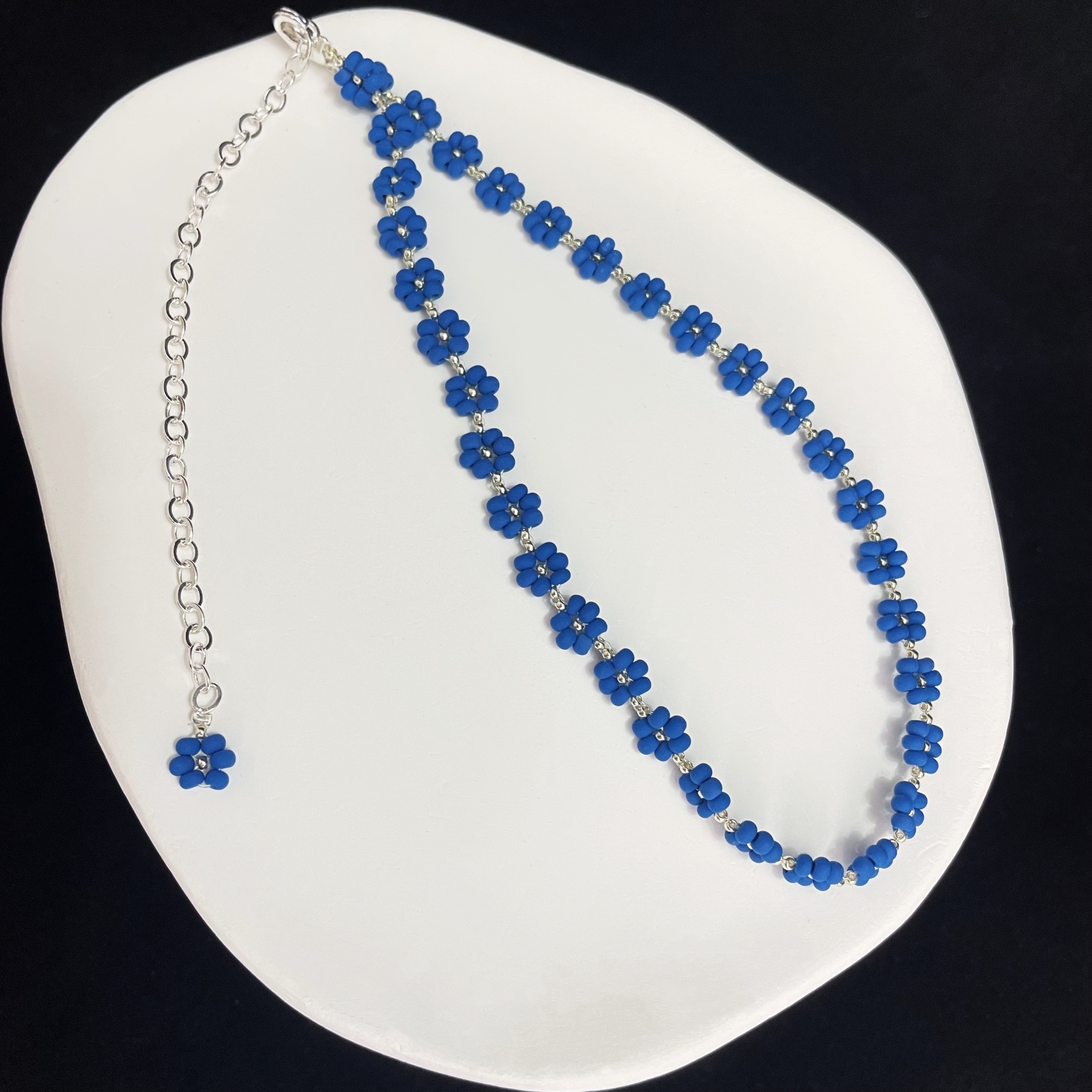 Royal Blue Velvet Bead Flowers Choker