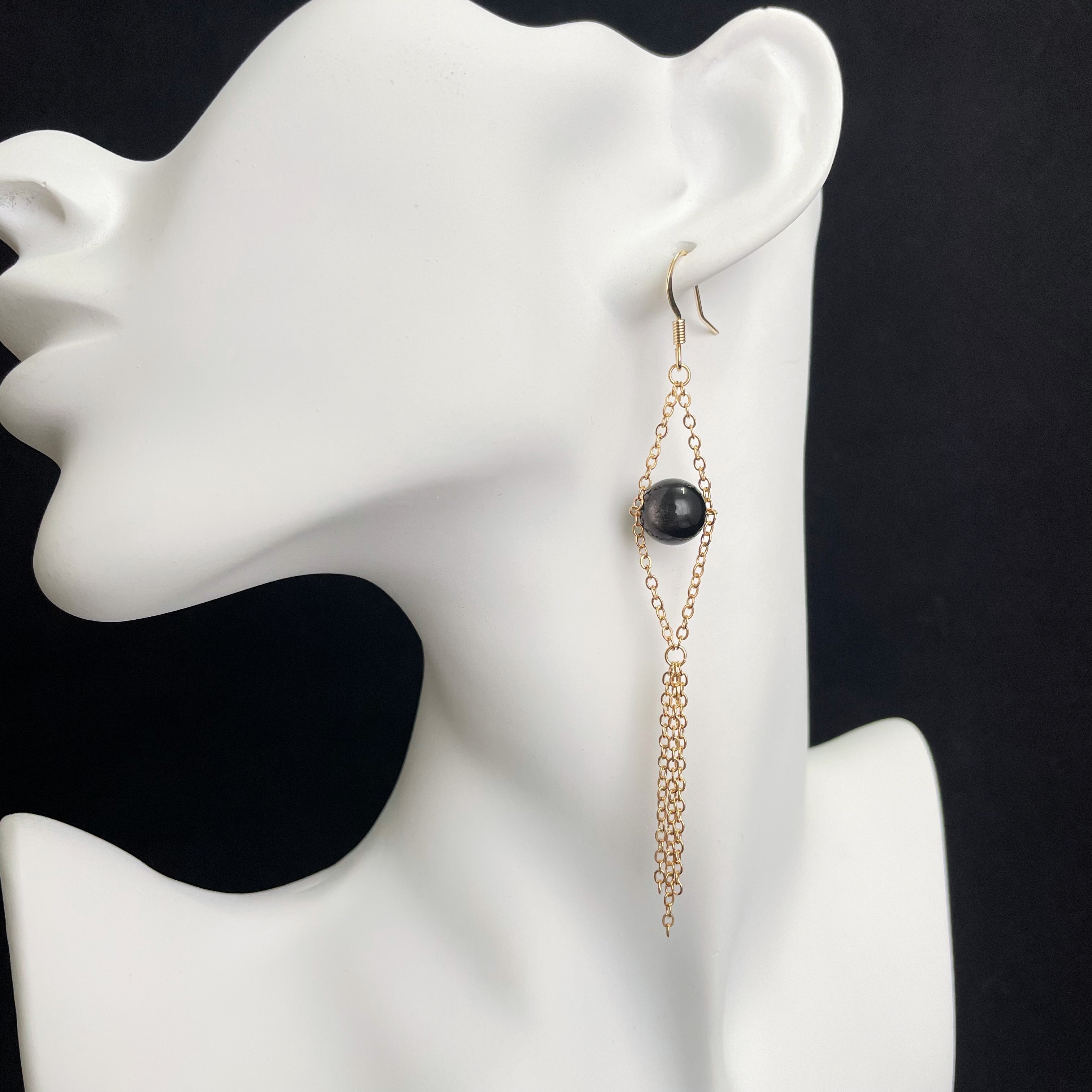 Silver Obsidian Eyes Long Earrings
