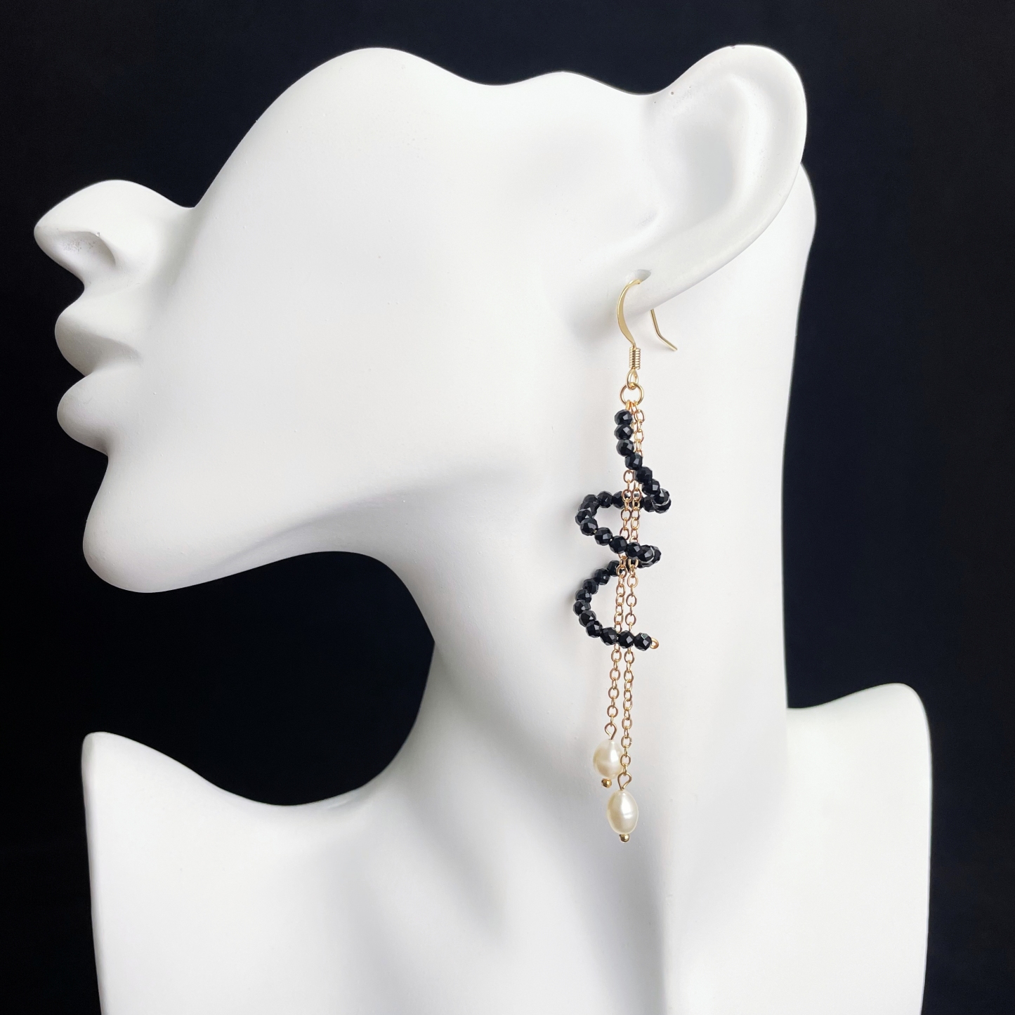 Mystical Black Spinel Spiral Long Earrings