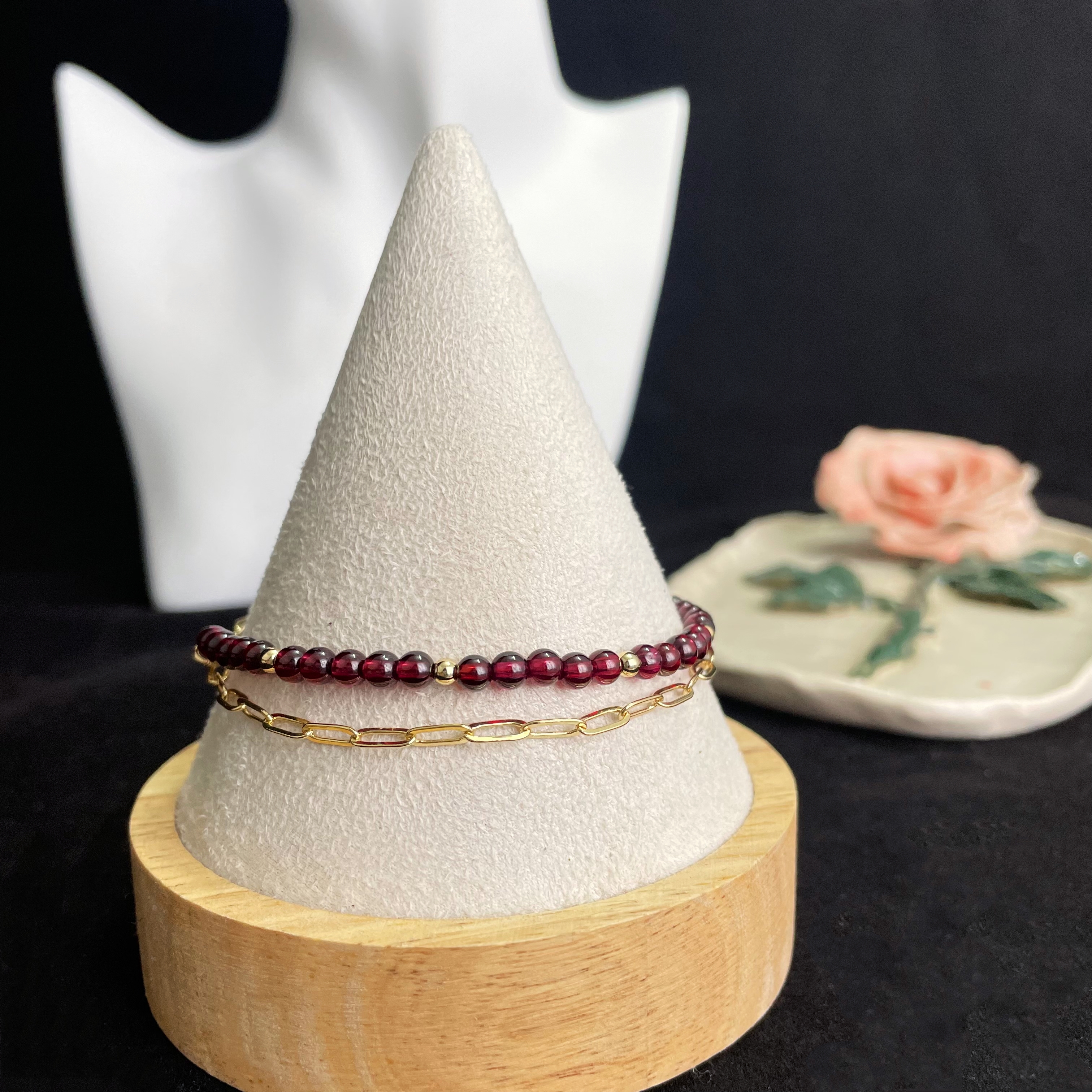 Dual-Layered Garnet and Rectangle Chain Bracelet