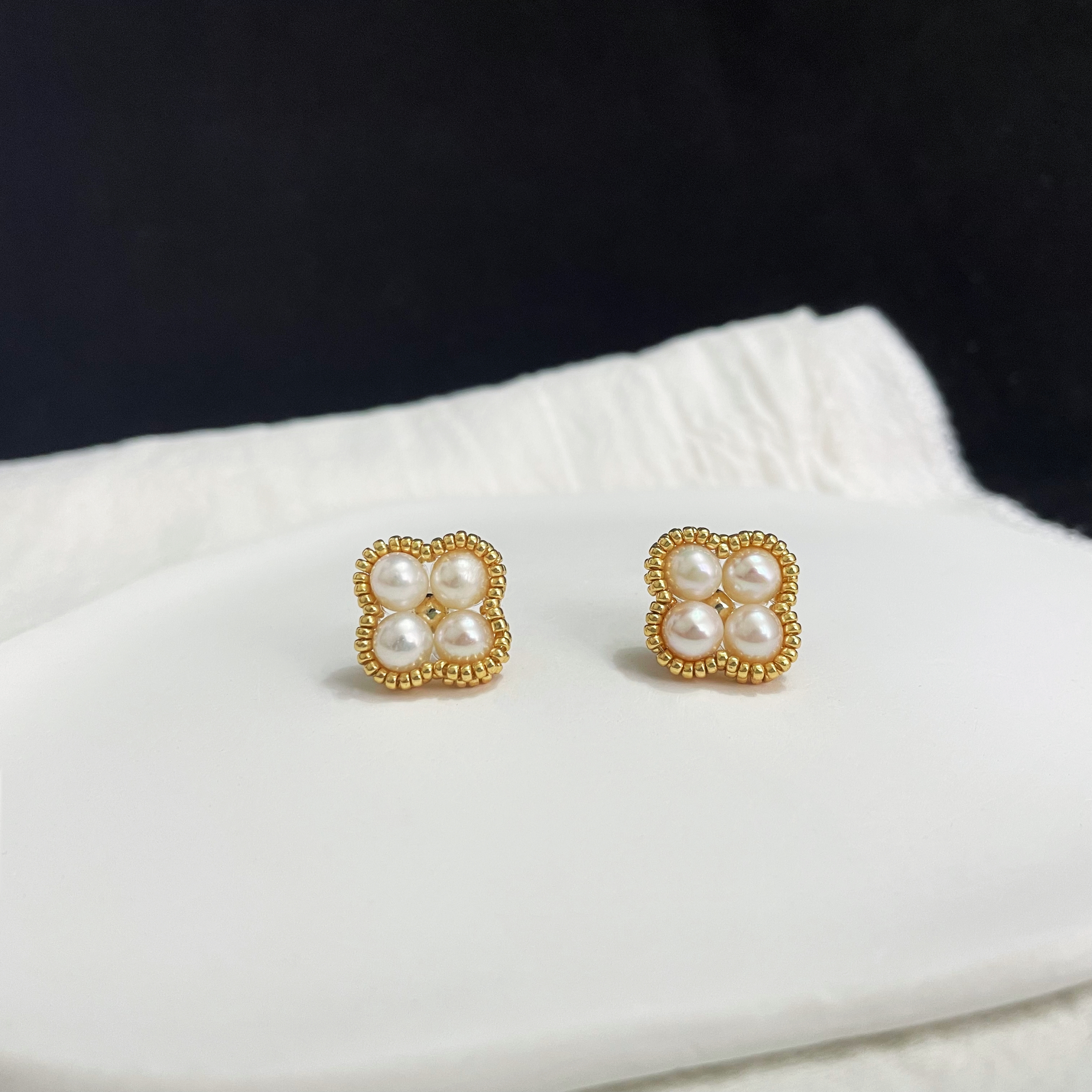 Freshwater Pearls Lucky Four-Leaf Clover Earring Studs