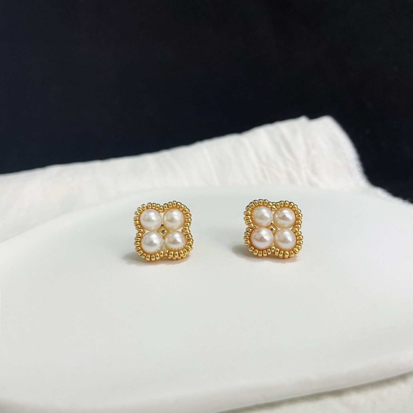 Freshwater Pearls Lucky Four-Leaf Clover Earring Studs