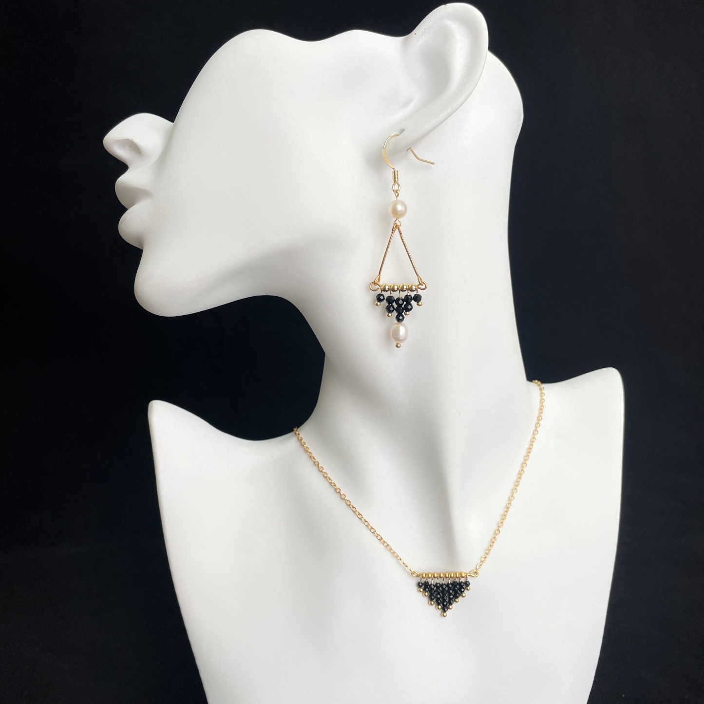 Black Spinel Triangle Tassel Necklace