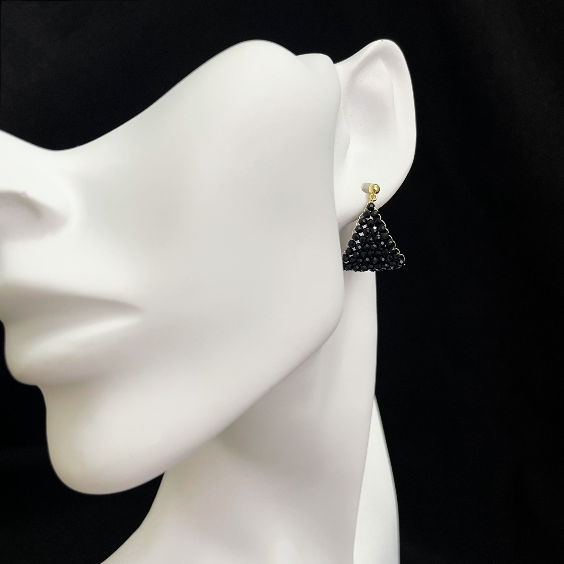 Woven Black Spinel Earrings Black Boat in the Milky Way