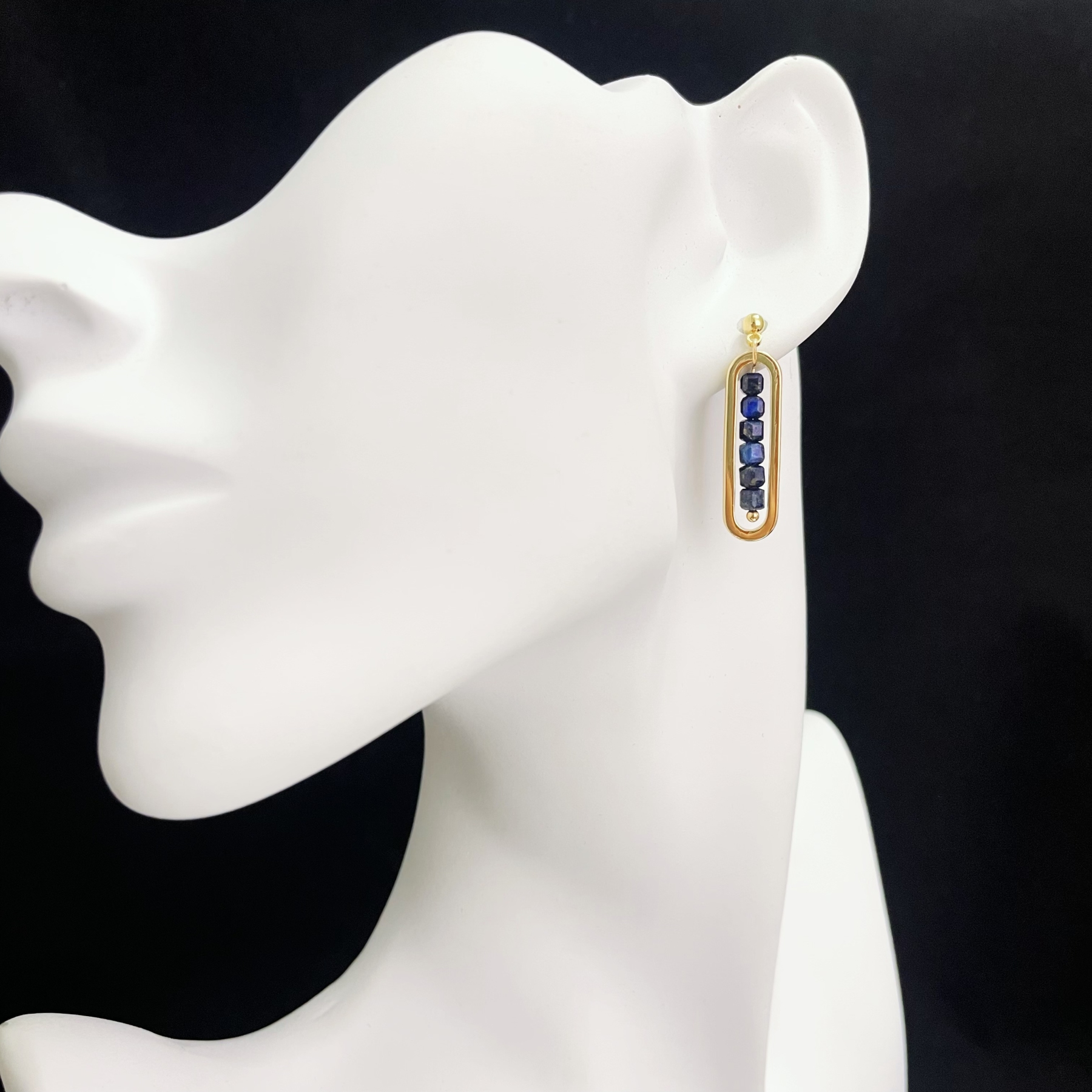 Lapis Lazuli in Rectangle Frame Earrings