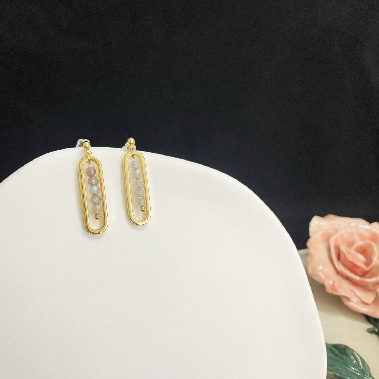 Labradorite in Rectangle Frame Earrings