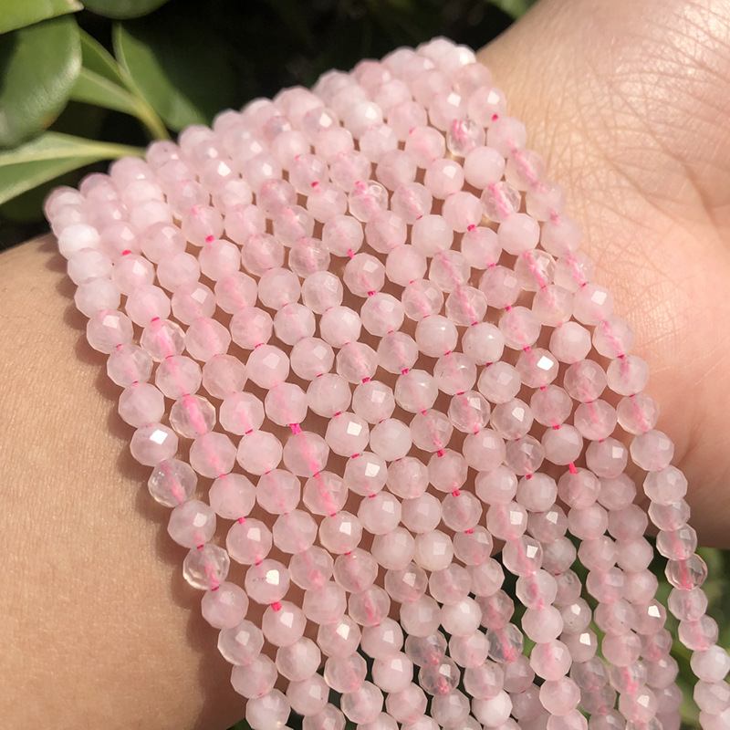 Natural Gemstone Rose Quartz Faced Beads Strand