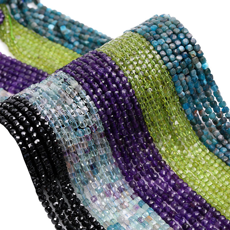 Natural Gemstone 4*4mm Square Faced Beads Strand