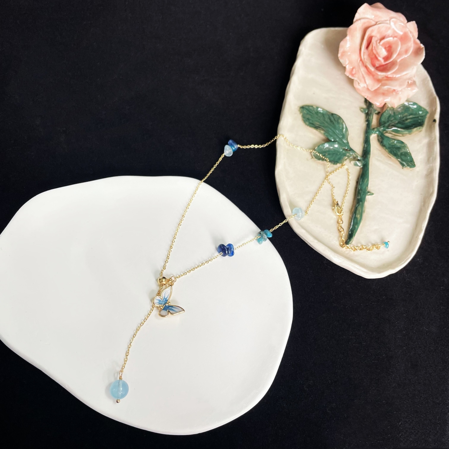 Blue Butterfly Blue Gemstone Necklace