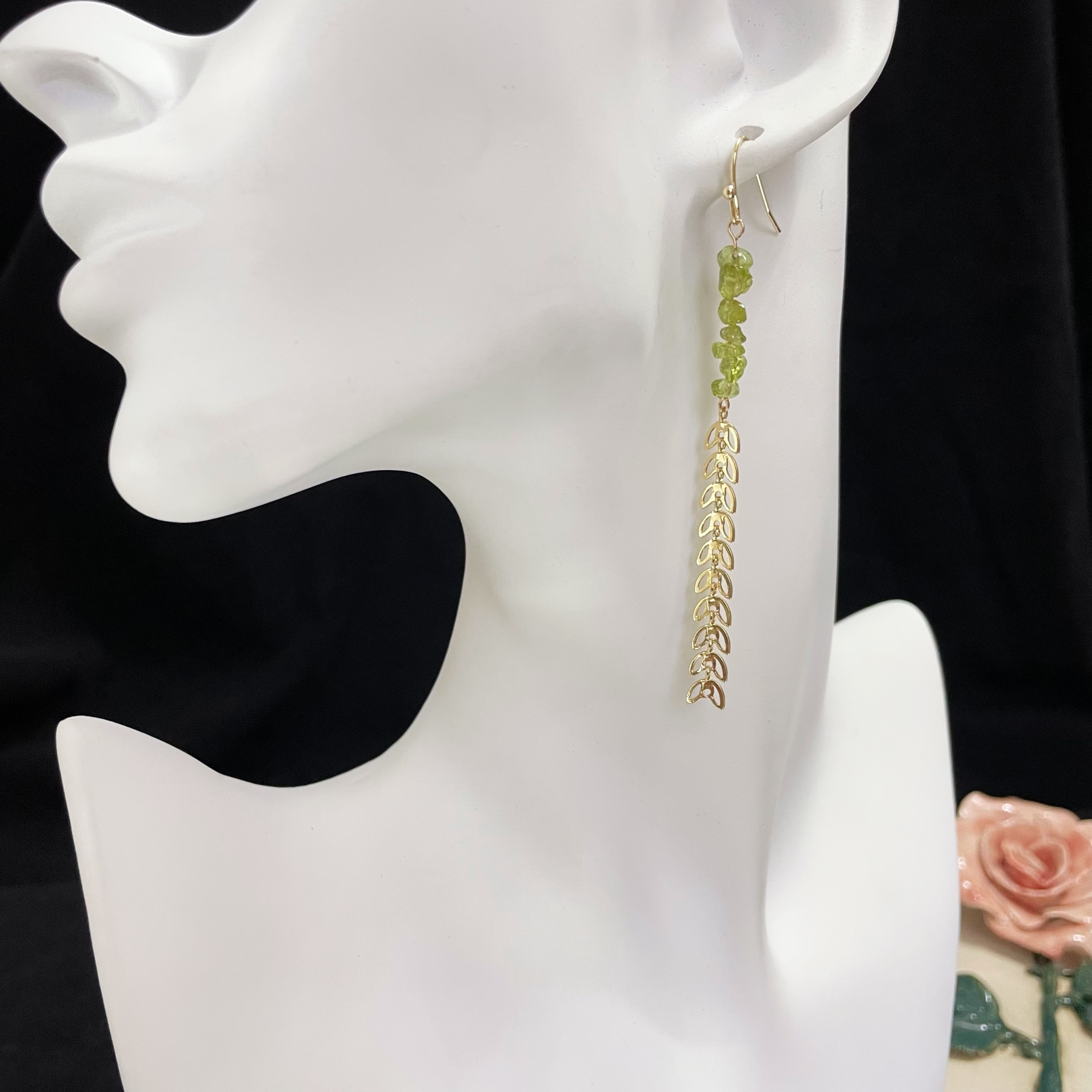 Peridot Raw Stone Olive branch Earrings