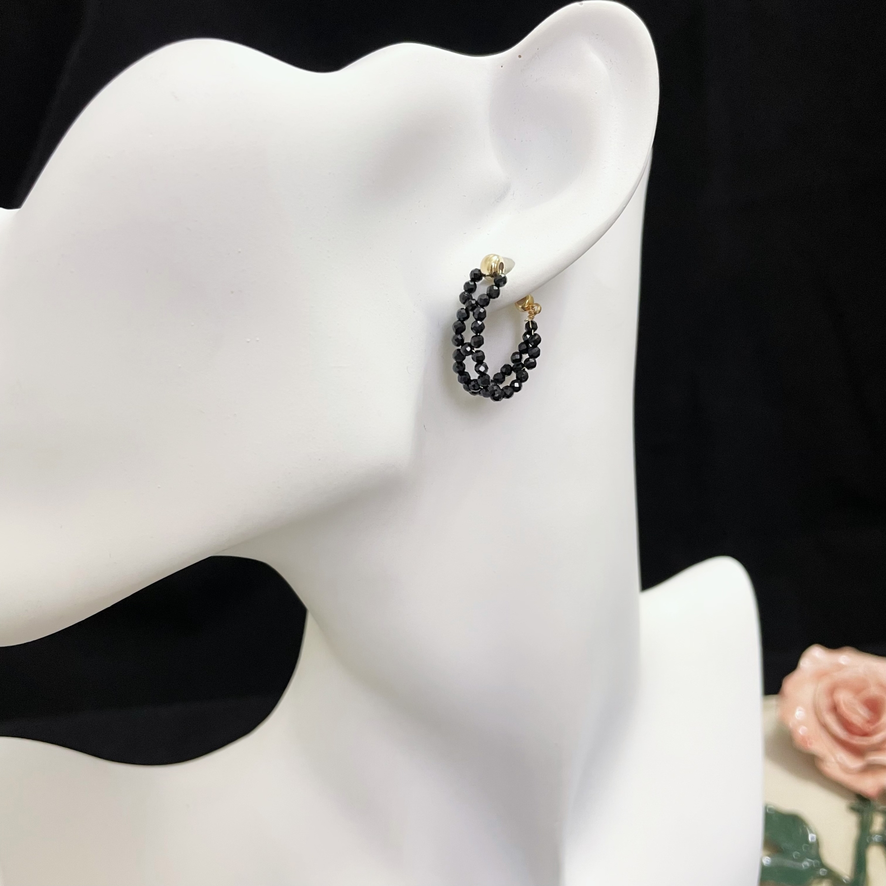 Exquisite Black Spinel Woven Lace Semi-Hoop Earrings