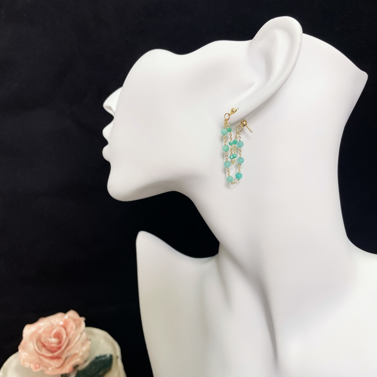 Double Amazonite Chains Semi-Hook Earrings