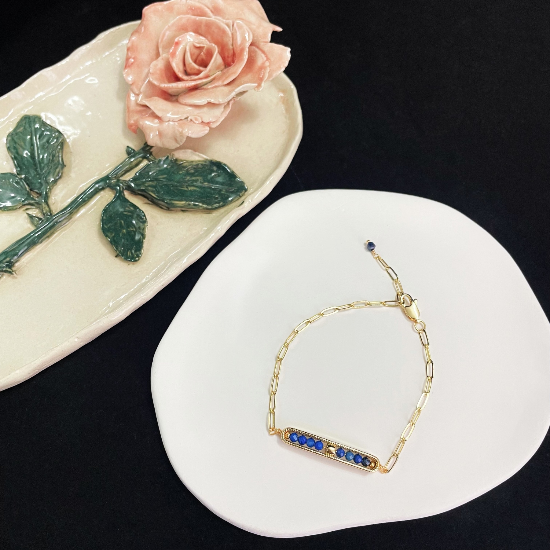 Lapis Lazuli Rectangular Chain Bracelet: Elegance in Every Link