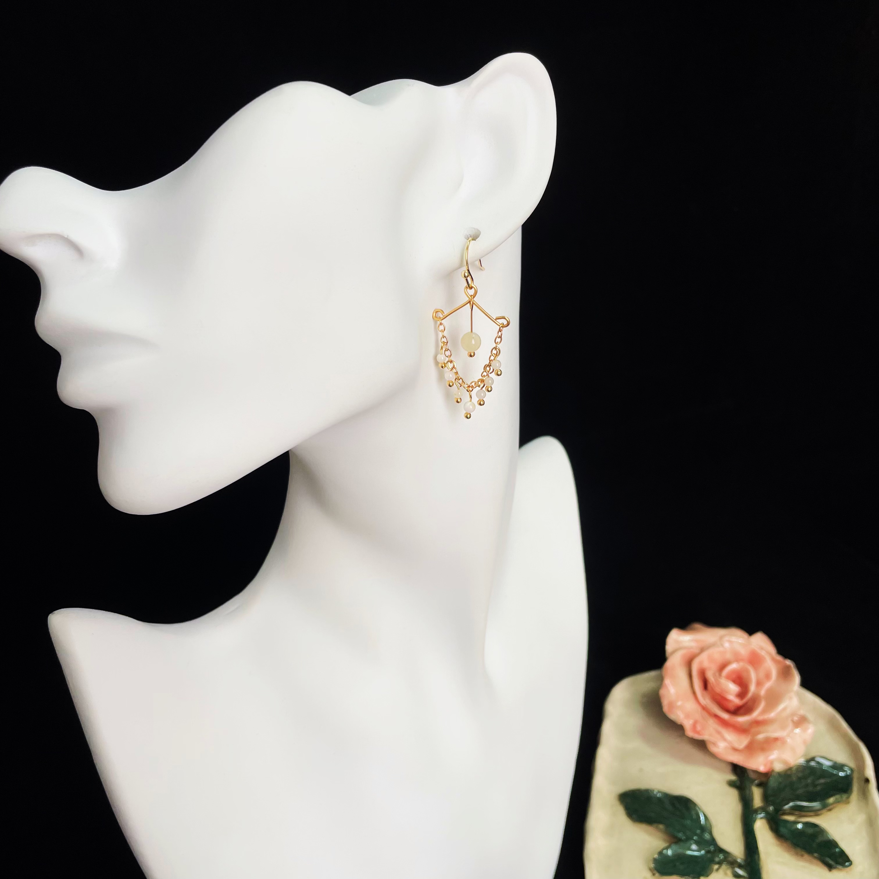 Boho Style Rhombus Earrings with Mother-of-Pearl Beads