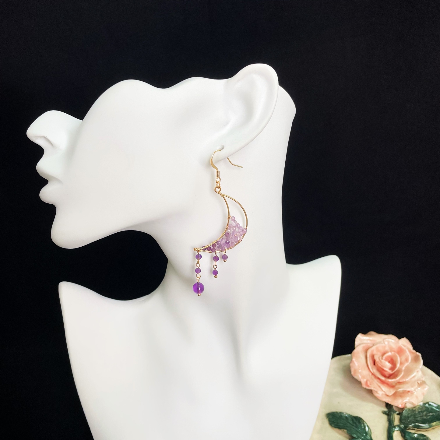 Moon with Amethyst Earrings  Celestial Elegance and Ethereal Beauty
