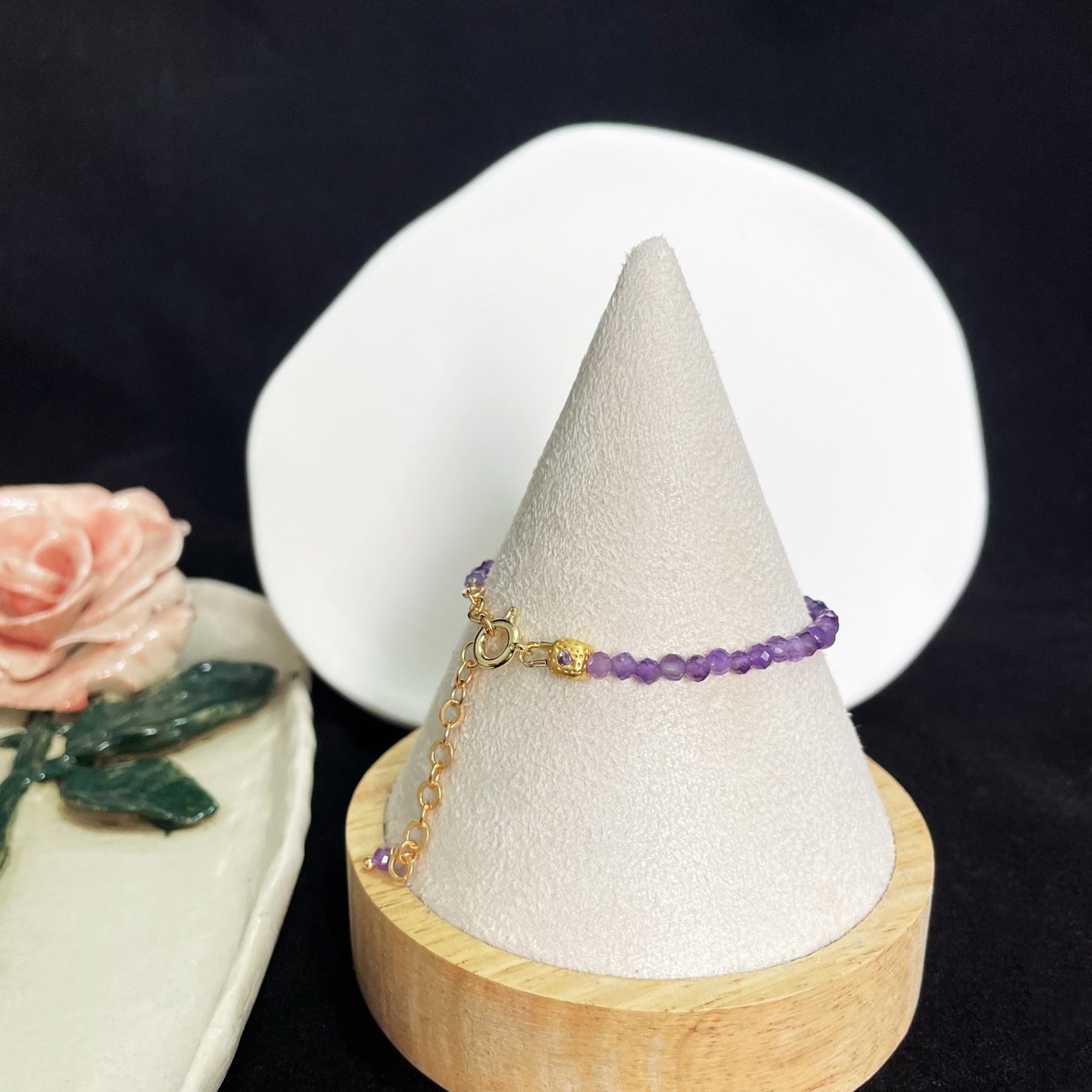 Gemstone Faced Beads Bracelet with Zircon Inlaid Cube Beads