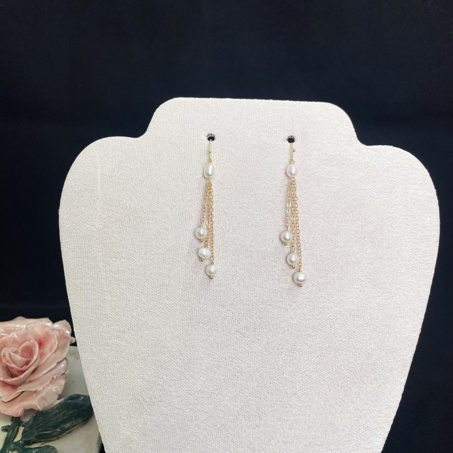 Triple Pearls Tassels Drop Earrings