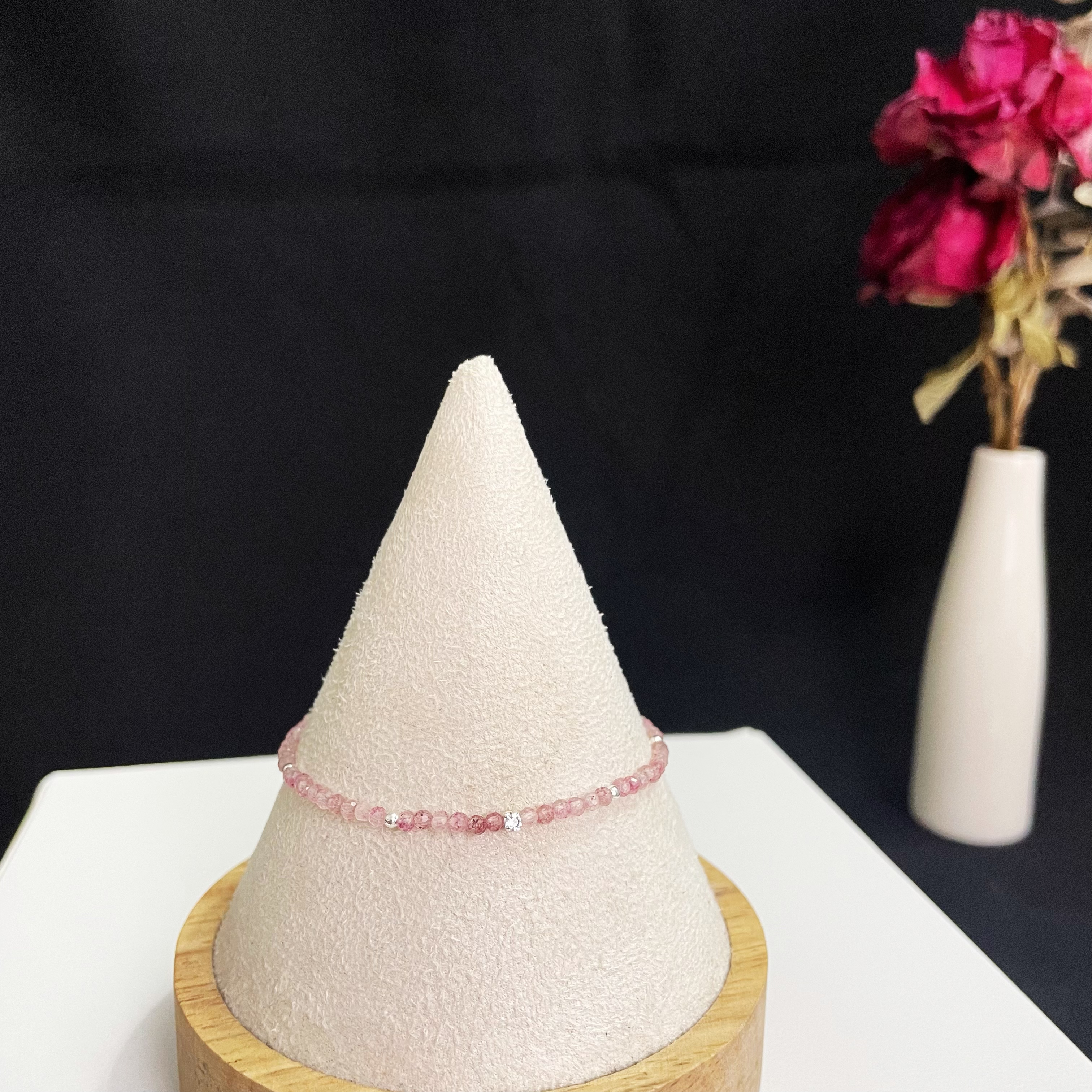 2mm Delicate Thin Strawberry Quartz Faceted Beads Bracelet