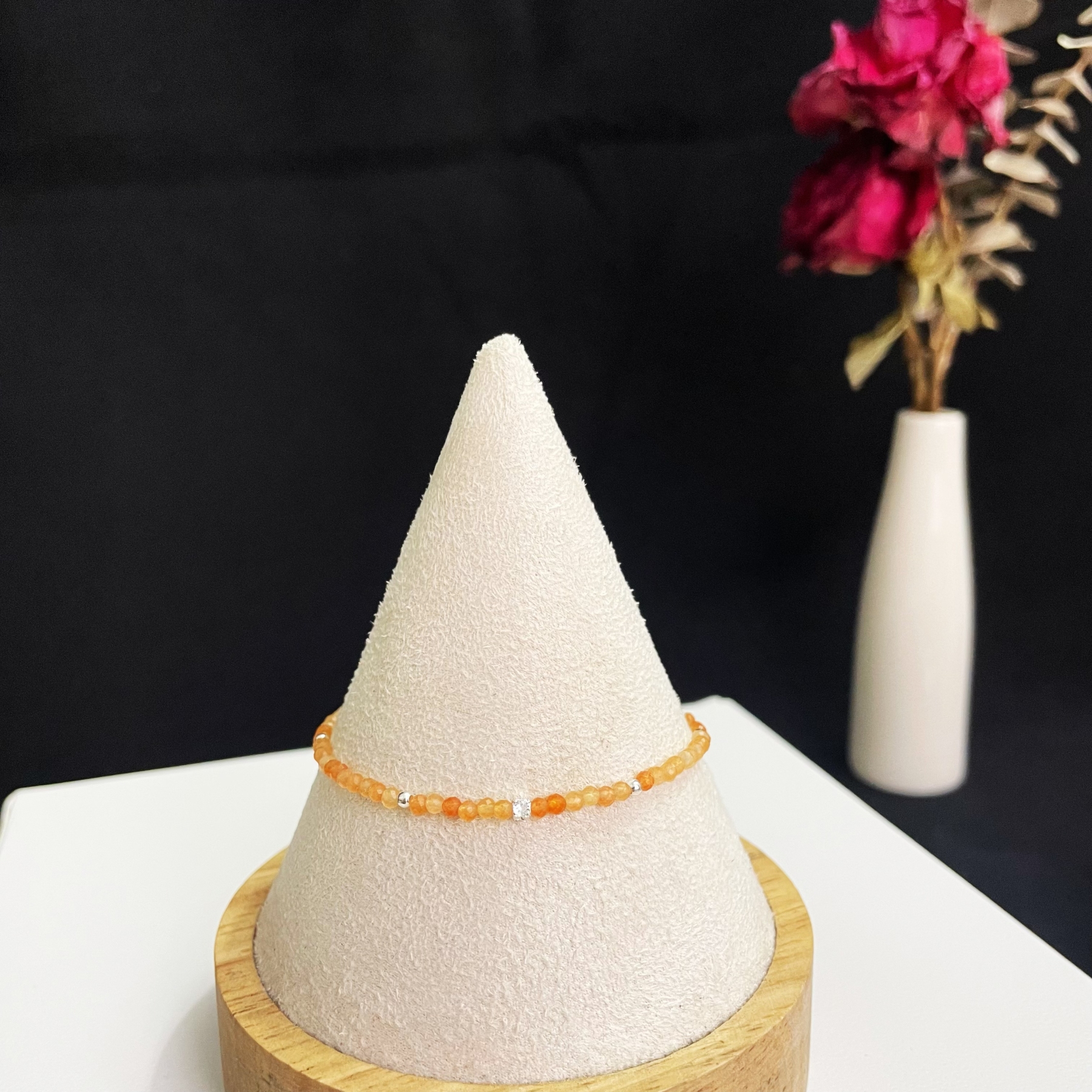 2mm Delicate Thin Red Aventurine Faced Beads Bracelet