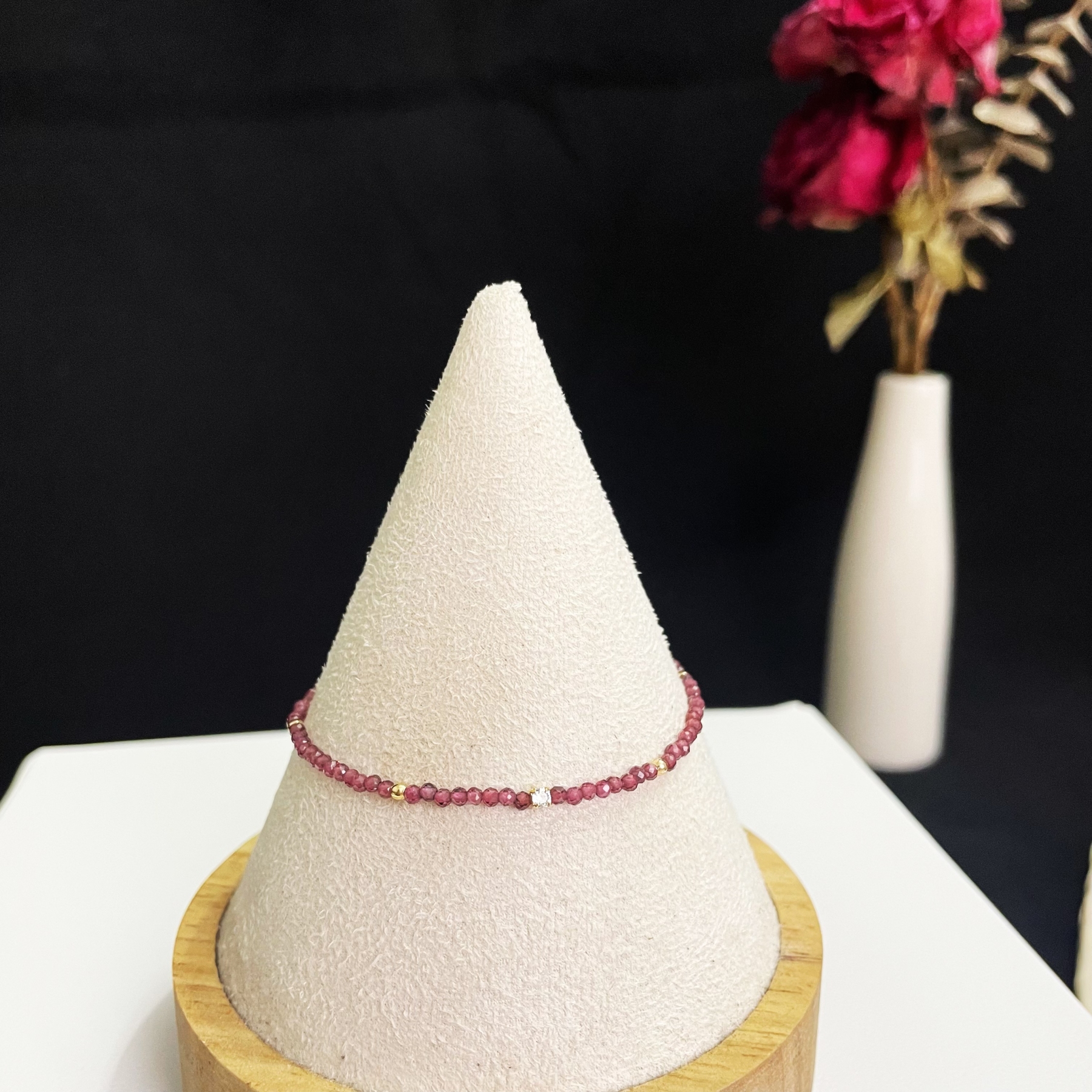  Passion & Elegance 2mm Garnet Faceted Beads Thin Bracelet