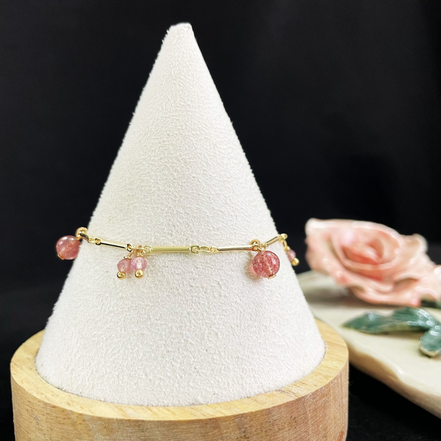 Strawberry Quartz Lily of the Valley Bracelet