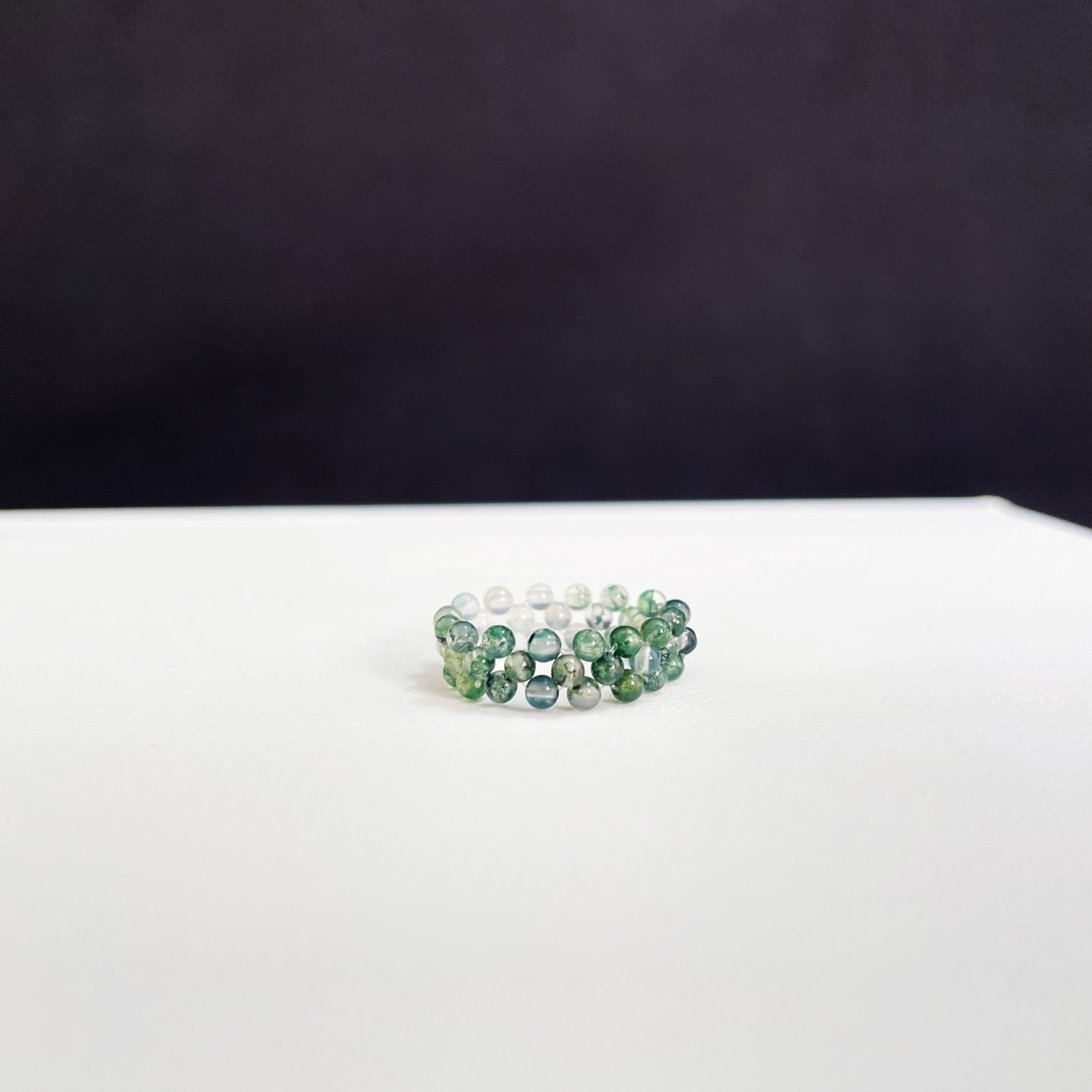 Moss Agate Gradient Green Woven Ring