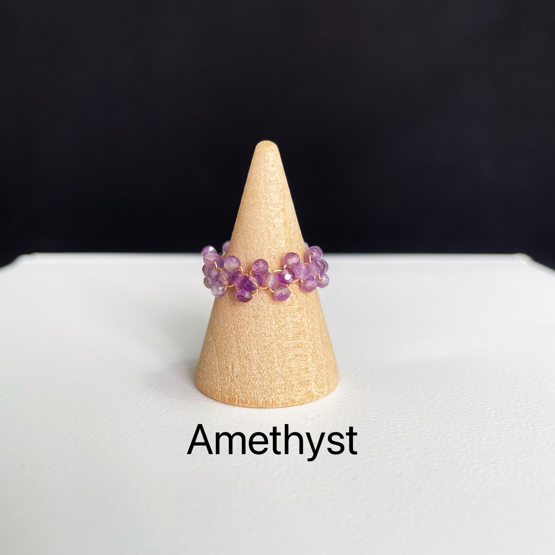 Gemstone Mini Faceted Beads Woven Lace Ring